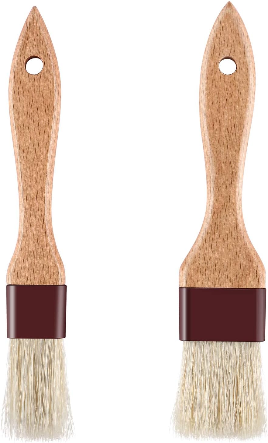 1 inch & 1.5 inch Pastry Brush Natural Boar Bristle Basting Brush Kitchen | Oil Brush with Beech Wooden Handle and Hanging Rope String Grill BBQ Sauce Baster Baking Cooking Marinade Brushes (Pack of 2)