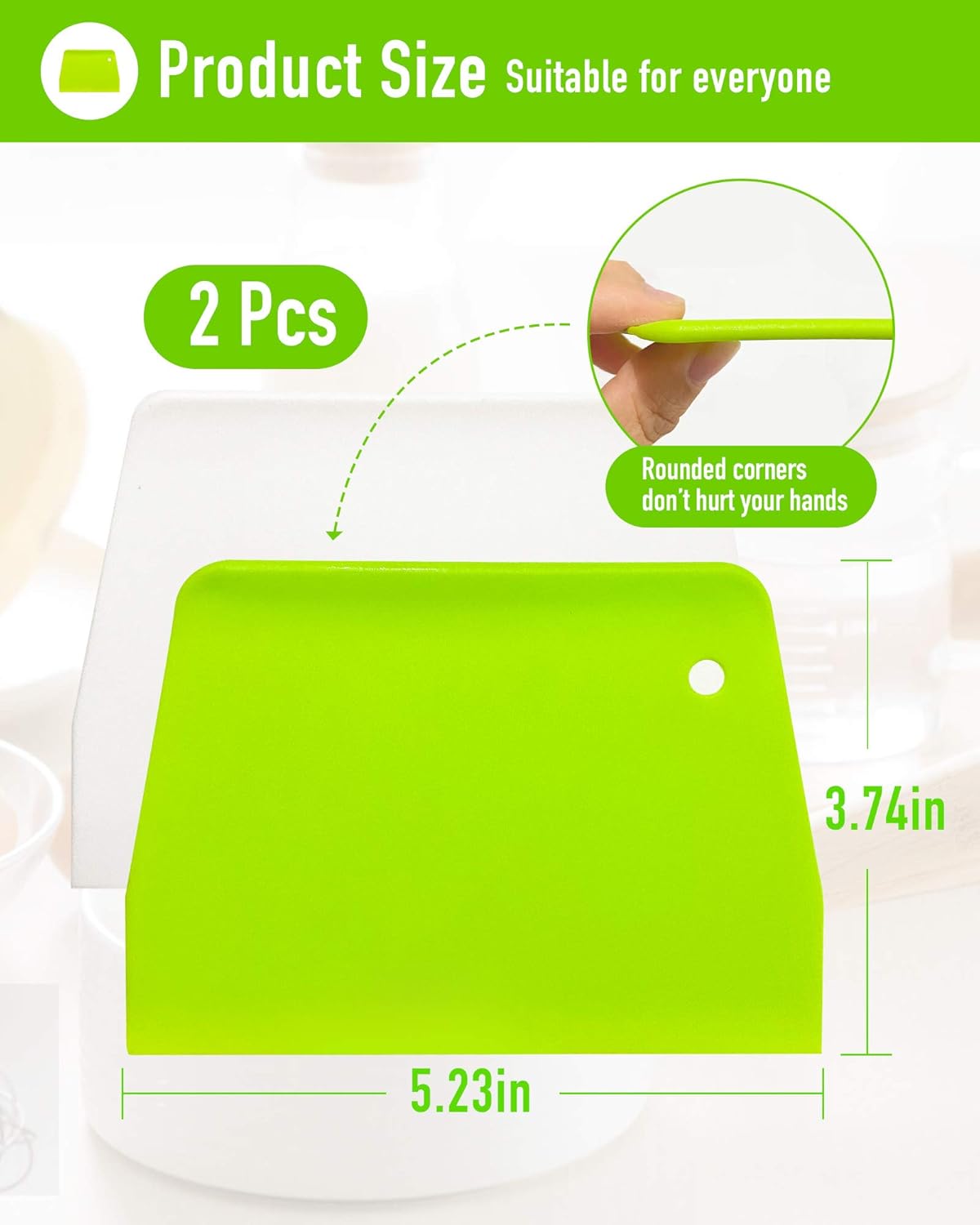 (2PCS) Dough Scraper Bowl Scraper  .Food safe Plastic Dough Cutter . Flexible Plastic Scraper Practical Bench Scraper Multipurpose Food Scrappers for Bread Dough Cake Fondant Icing