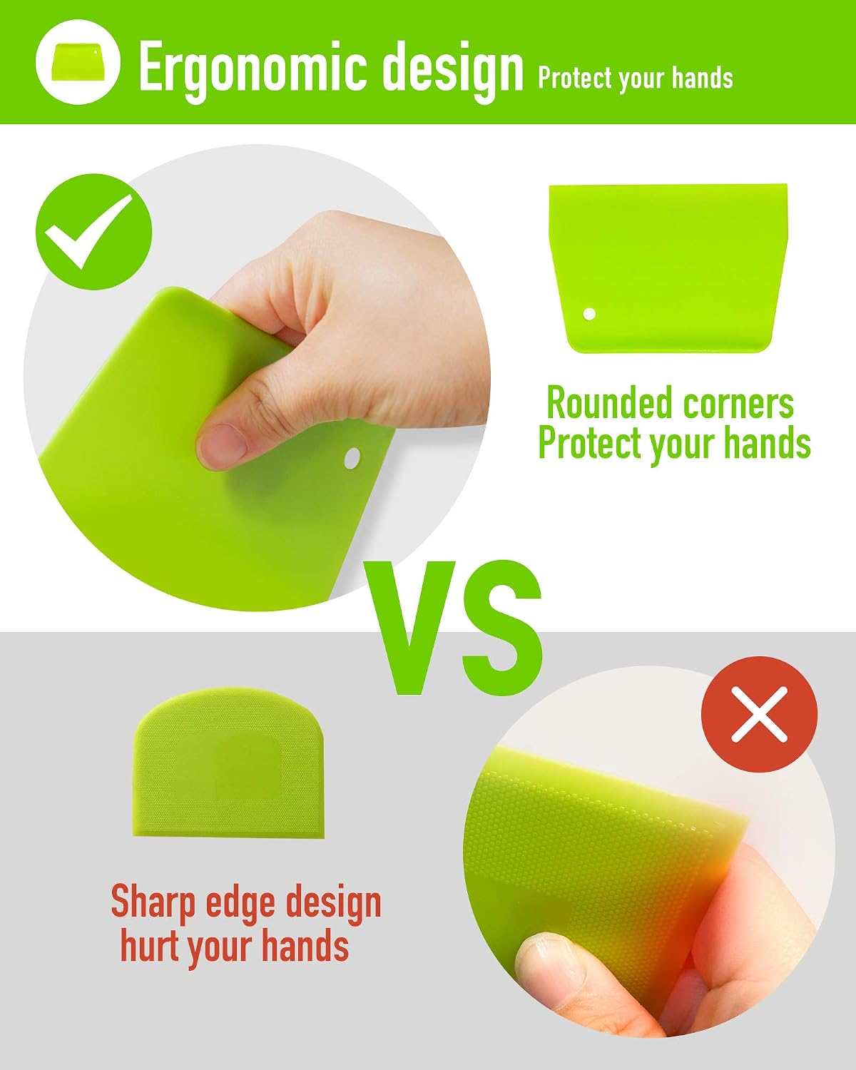 (2PCS) Dough Scraper Bowl Scraper  .Food safe Plastic Dough Cutter . Flexible Plastic Scraper Practical Bench Scraper Multipurpose Food Scrappers for Bread Dough Cake Fondant Icing