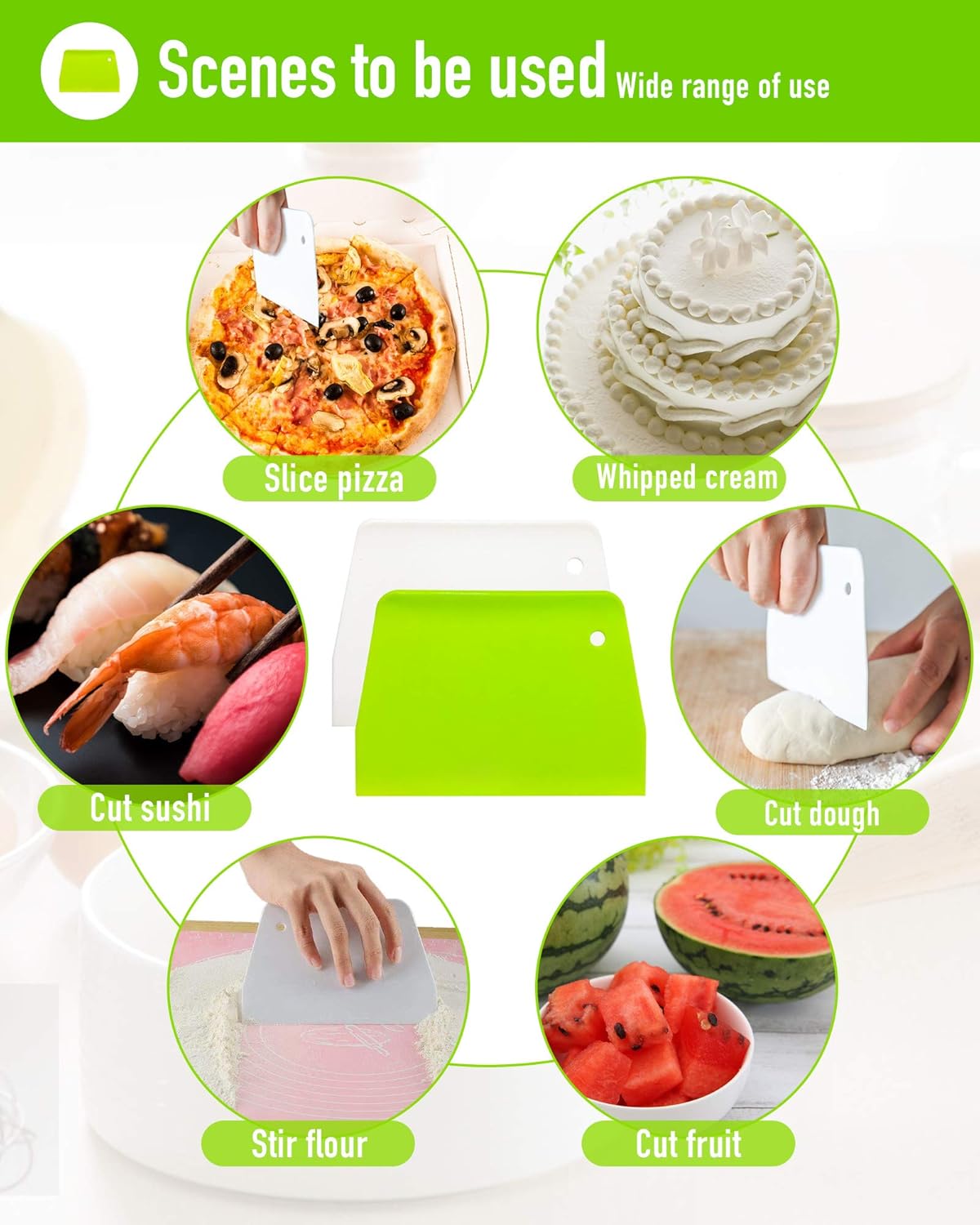 (2PCS) Dough Scraper Bowl Scraper  .Food safe Plastic Dough Cutter . Flexible Plastic Scraper Practical Bench Scraper Multipurpose Food Scrappers for Bread Dough Cake Fondant Icing