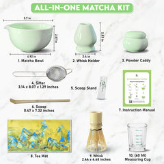 10-Piece Matcha Whisk Set | Complete Matcha Tea Kit with 17oz Ceramic Bowl, Bamboo Whisk & Scoop, Whisk Holder, Stainless Steel Sifter, Measuring Cup, Powder Caddy, Tea Towel | Gift-Ready Matcha Set