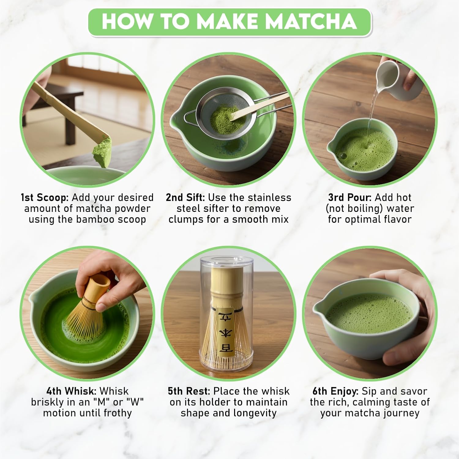 10-Piece Matcha Whisk Set | Complete Matcha Tea Kit with 17oz Ceramic Bowl, Bamboo Whisk & Scoop, Whisk Holder, Stainless Steel Sifter, Measuring Cup, Powder Caddy, Tea Towel | Gift-Ready Matcha Set