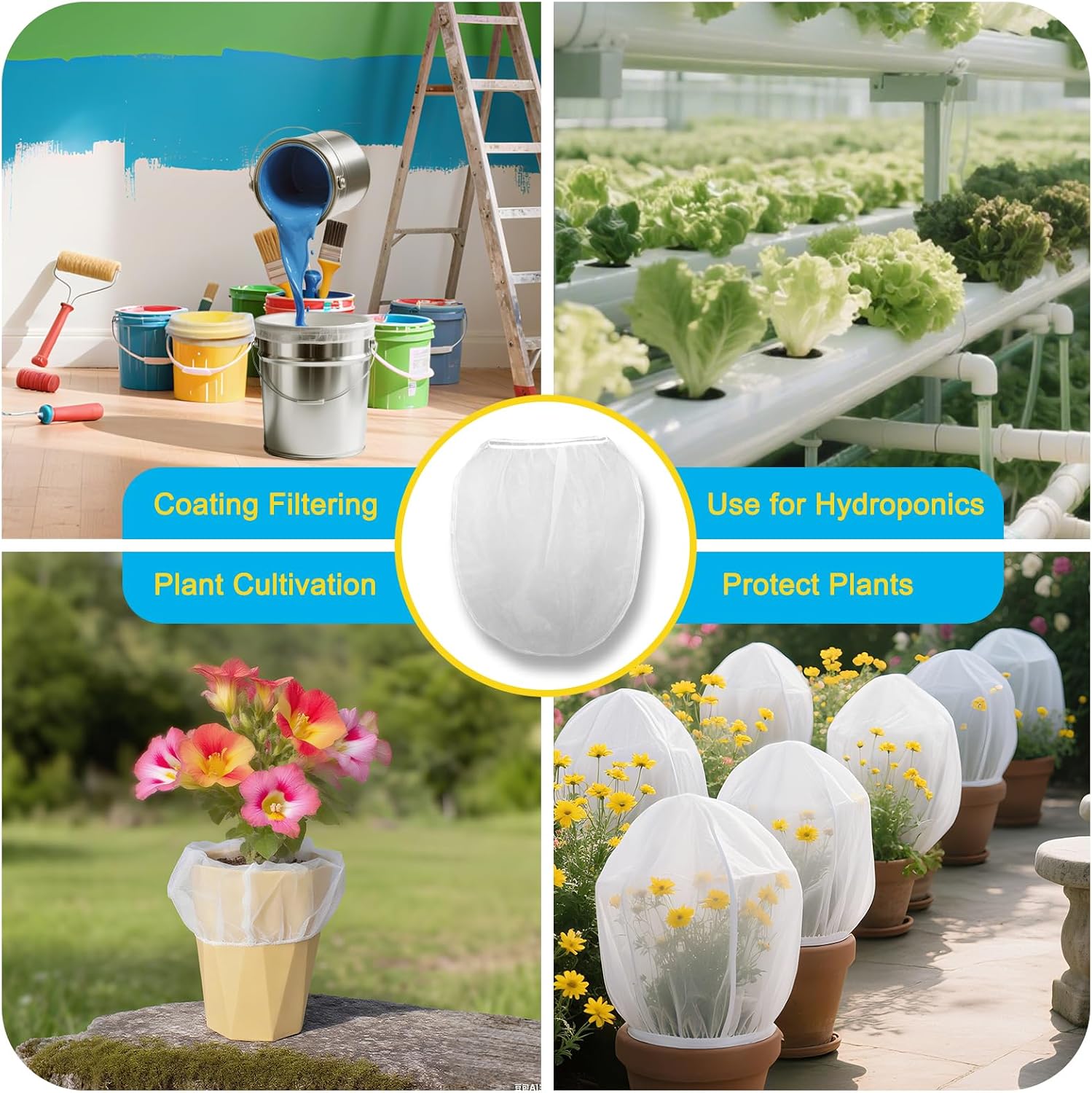 10PCS Paint Filter Bags, 5 Gallon Fine Mesh Strainer | White Fine Mesh, Elastic Top, Gardening, Hydroponics, Paint Strainer