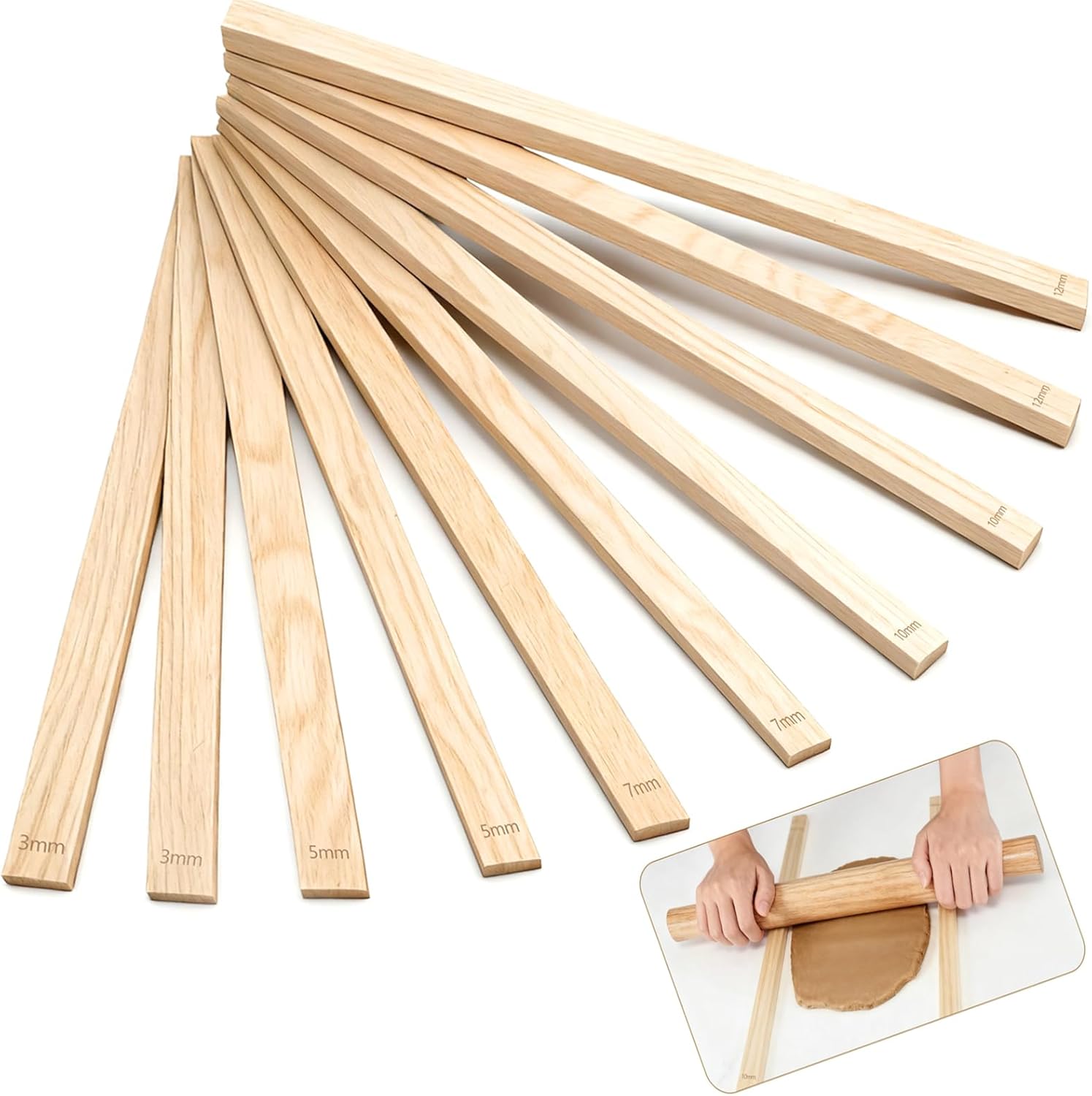 13 Pcs Pottery Tools, 5 Size Teaching Rolling Mud Stick Guide, Wood Rolling Pin, Pottery Special Linen, Clay Fabric, Sponge, Premium Pottery Tools for Hobbyists & Ceramic Artists
