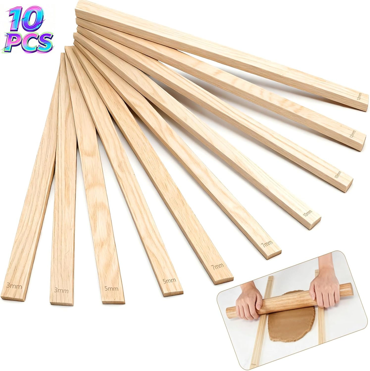 13 Pcs Pottery Tools, 5 Size Teaching Rolling Mud Stick Guide, Wood Rolling Pin, Pottery Special Linen, Clay Fabric, Sponge, Premium Pottery Tools for Hobbyists & Ceramic Artists