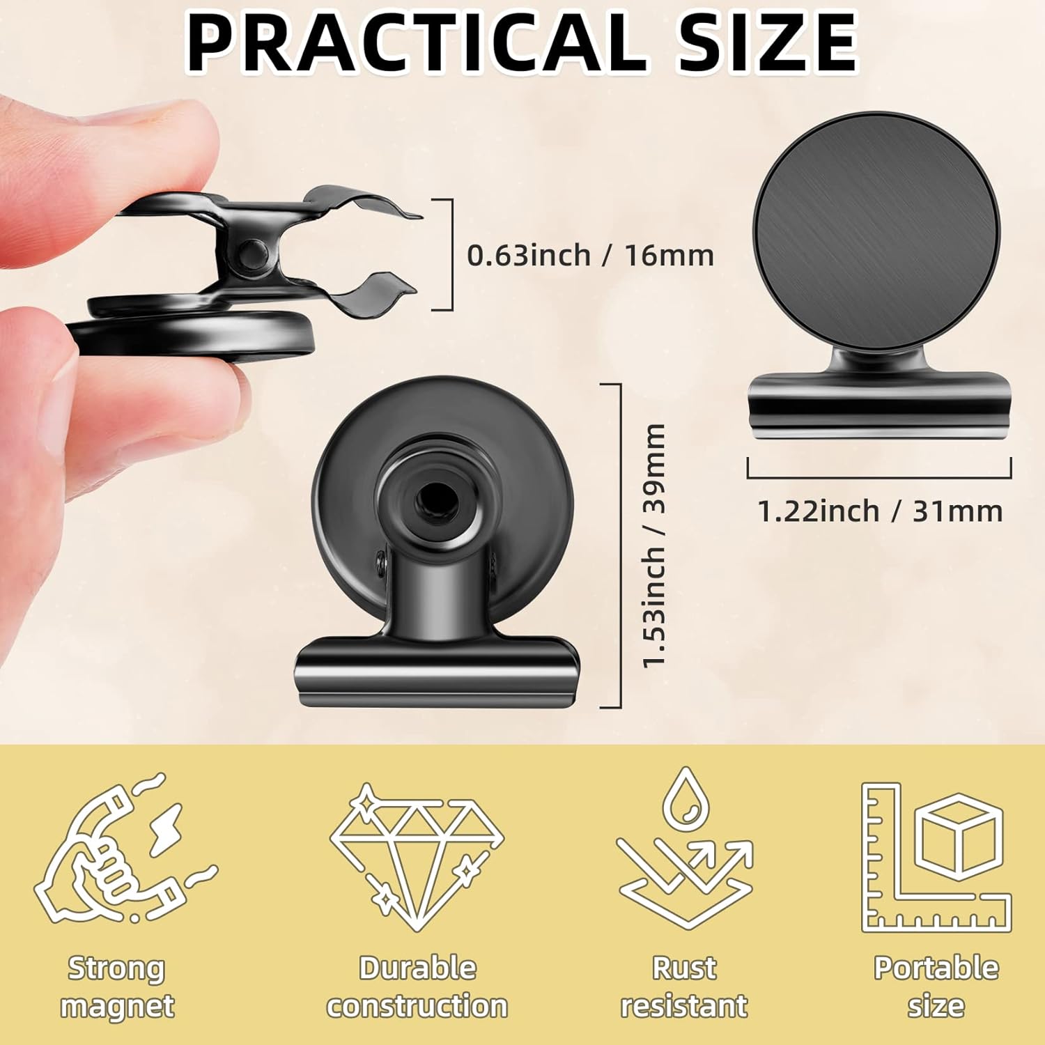 12 Pack Magnetic Clips, Fridge Magnets Refrigerator Magnets, Strong Magnetic Clips Heavy Duty, Whiteboard Magnet Clip for Office Home Classroom Organization Kitchen Accessories(Black)
