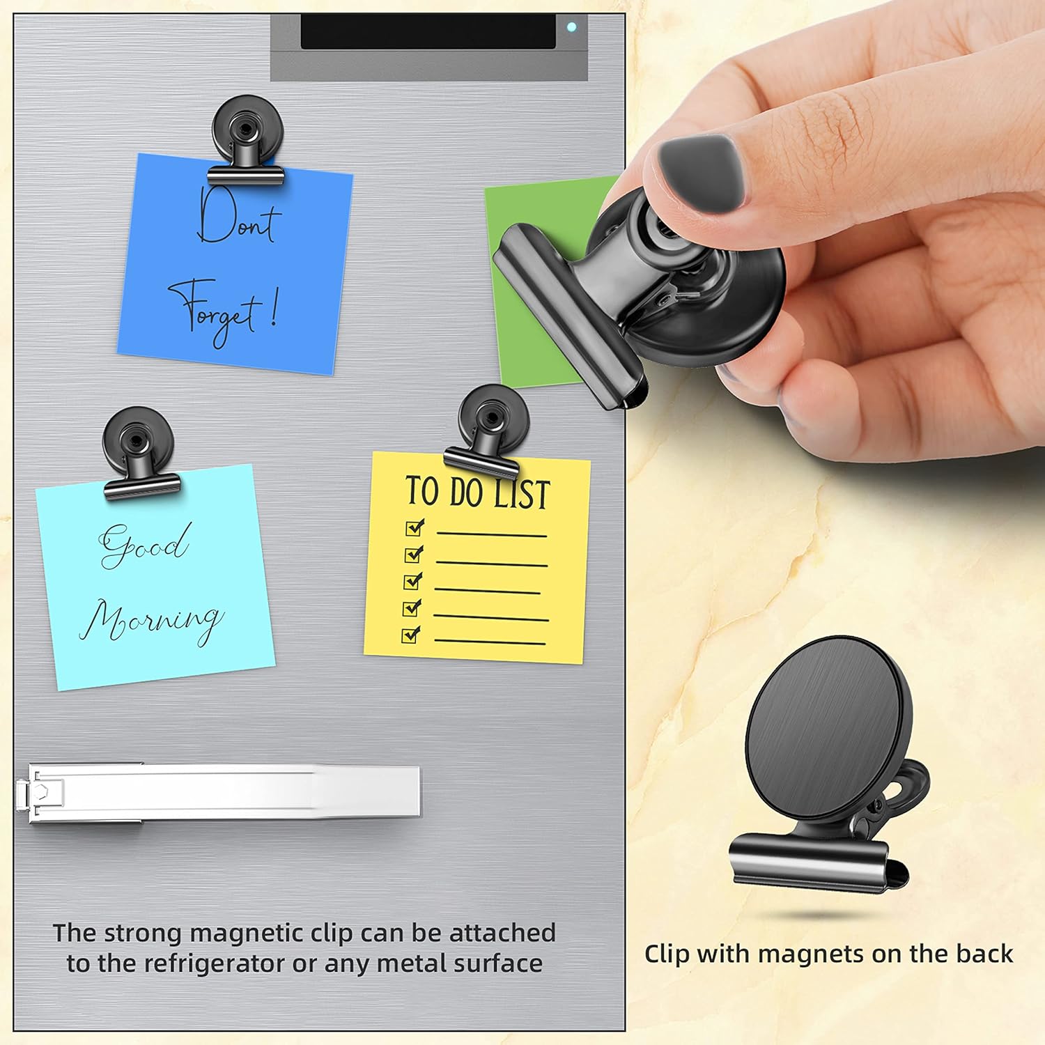 12 Pack Magnetic Clips, Fridge Magnets Refrigerator Magnets, Strong Magnetic Clips Heavy Duty, Whiteboard Magnet Clip for Office Home Classroom Organization Kitchen Accessories(Black)