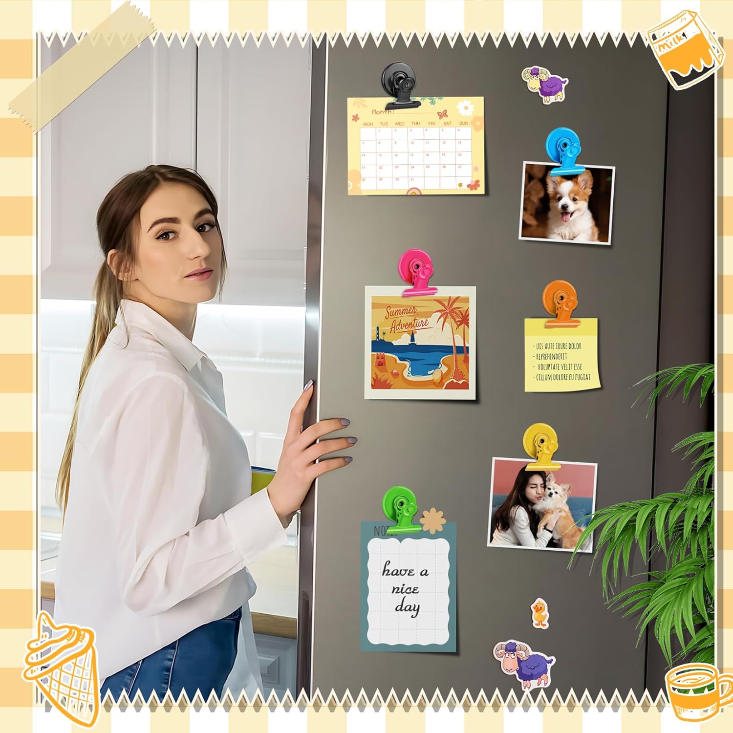 12 Pack Magnetic Clips, Fridge Magnets Refrigerator Magnets, Strong Magnetic Clips Heavy Duty, Whiteboard Magnet Clip for Office Home Classroom Organization Kitchen Accessories(Black)