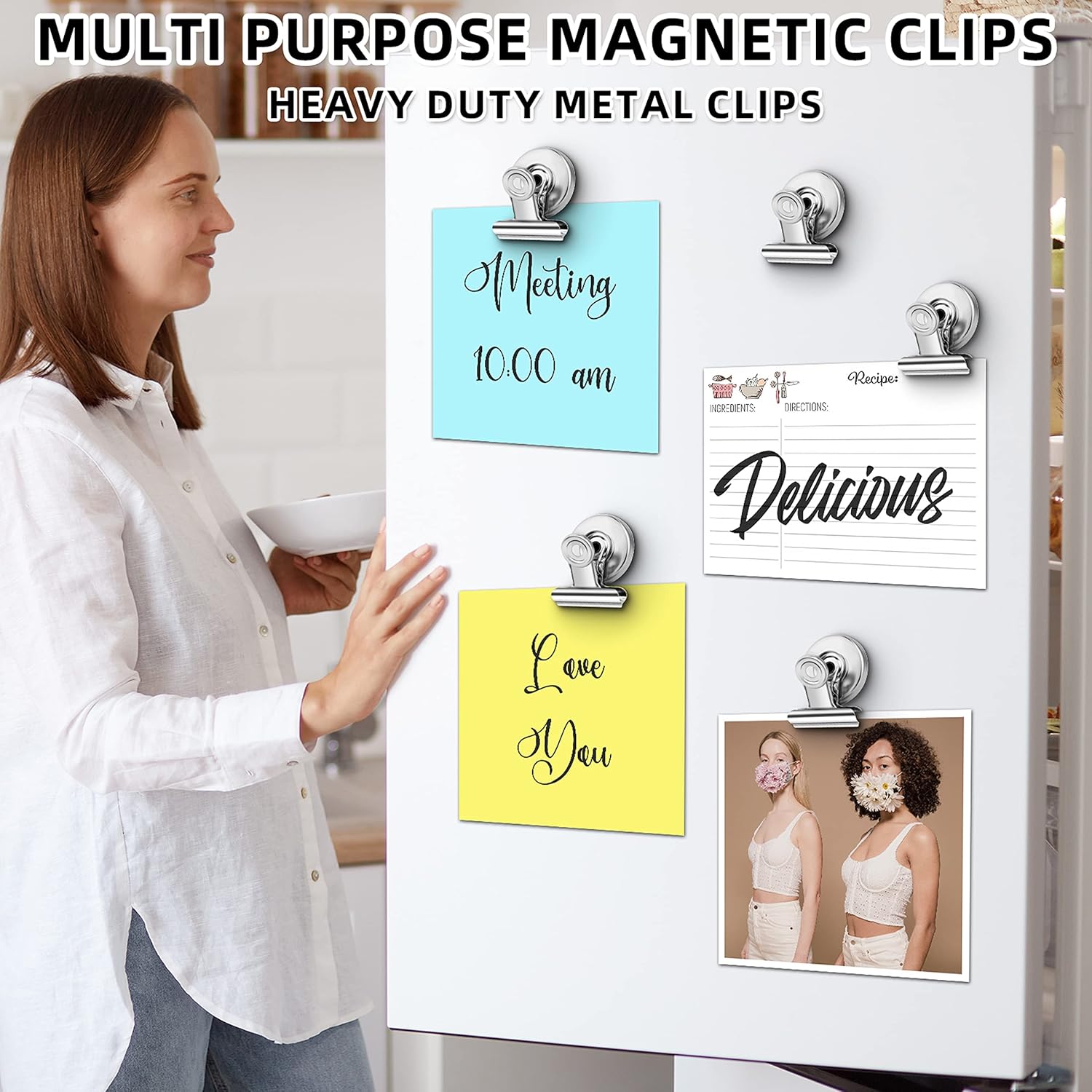 12 Pack Magnetic Clips, Fridge Magnets Refrigerator Magnets, Strong Magnetic Clips Heavy Duty, Whiteboard Magnet Clip for Office Home Classroom Organization Kitchen Accessories(Black)