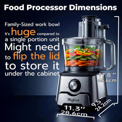 14-Cup Food Processor, 1000W Motor, Storage Drawer, Inox Color | 7 Speeds, XL Bowl & Large Feed Chute, French Fry Cutter, Chop, Slice, Shred & Mix Veggies, Cheese & Meat for Family Meals