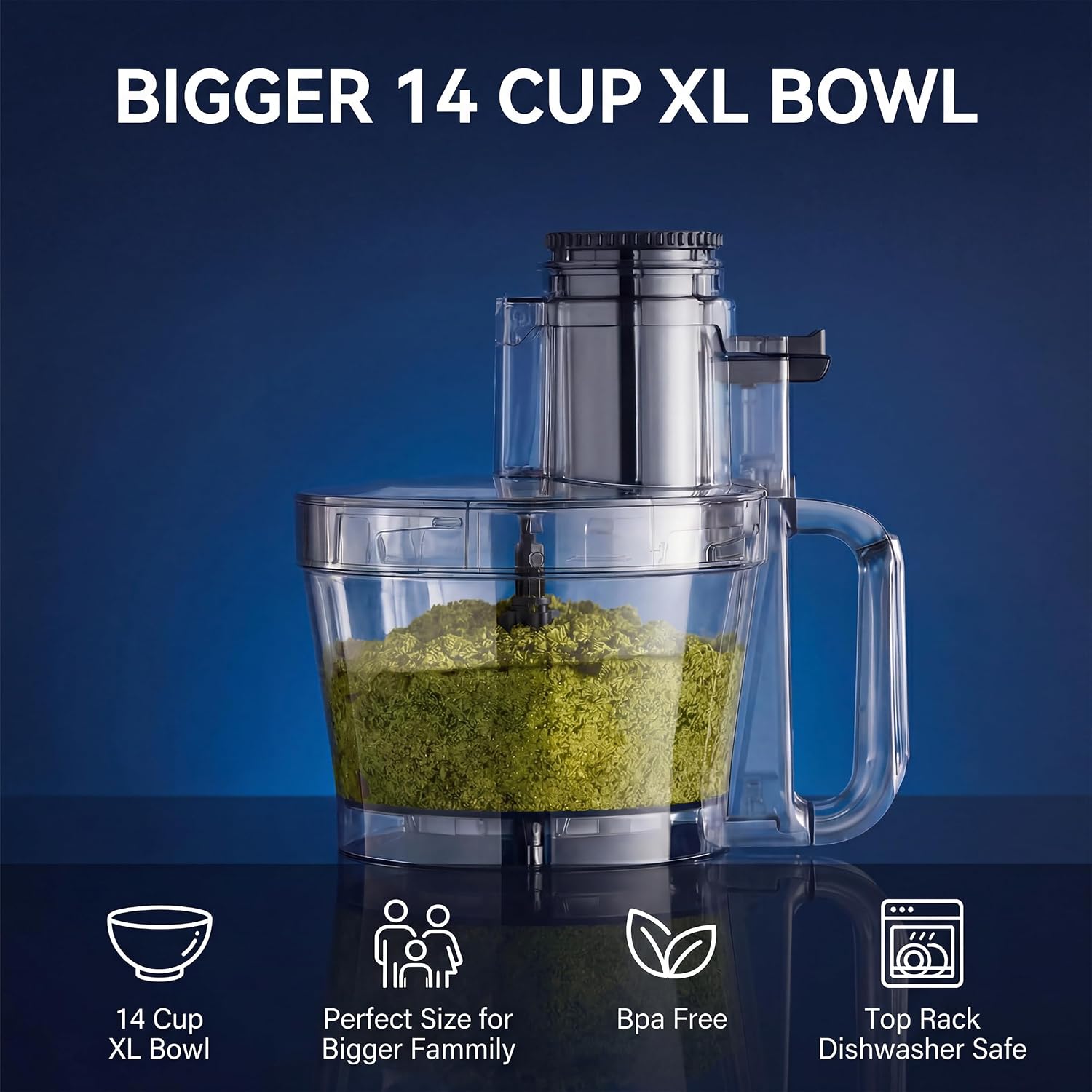 14-Cup Food Processor, 1000W Motor, Storage Drawer, Inox Color | 7 Speeds, XL Bowl & Large Feed Chute, French Fry Cutter, Chop, Slice, Shred & Mix Veggies, Cheese & Meat for Family Meals
