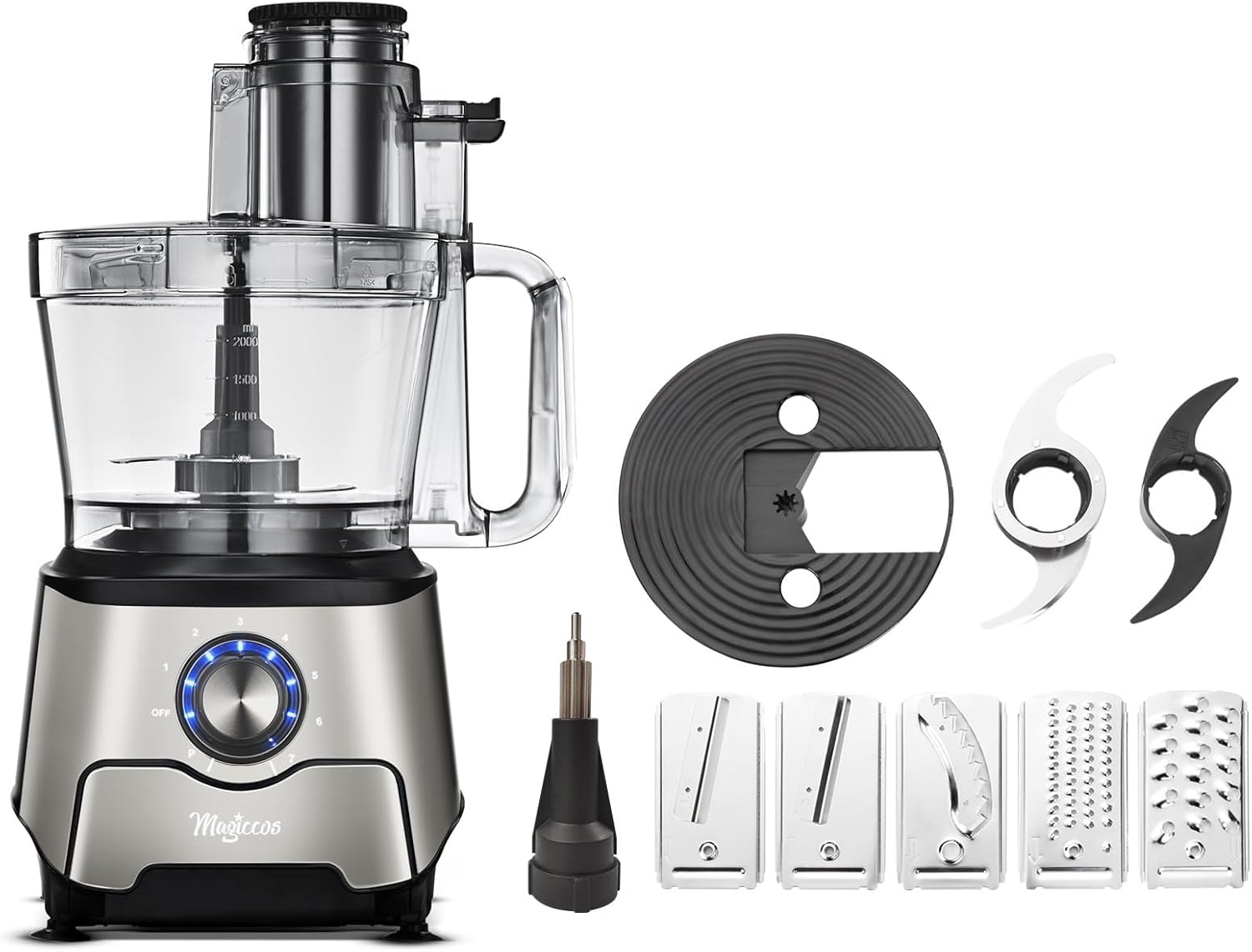 14-Cup Food Processor, 1000W Motor, Storage Drawer, Inox Color | 7 Speeds, XL Bowl & Large Feed Chute, French Fry Cutter, Chop, Slice, Shred & Mix Veggies, Cheese & Meat for Family Meals