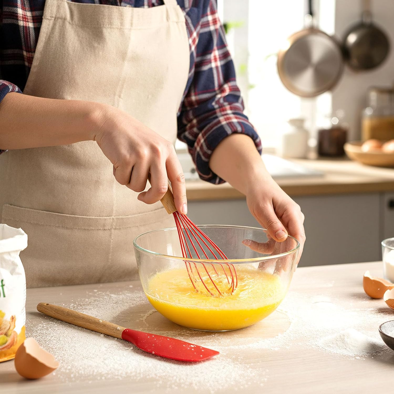 12 Pcs Small Silicone Whisks and Spatulas with Wooden Handle for Cooking 10 Inch Mini Whisk Spatula Non Stick Kitchen Baking Essentials Cookware for Valentines Day Party Favor Gift Supplies