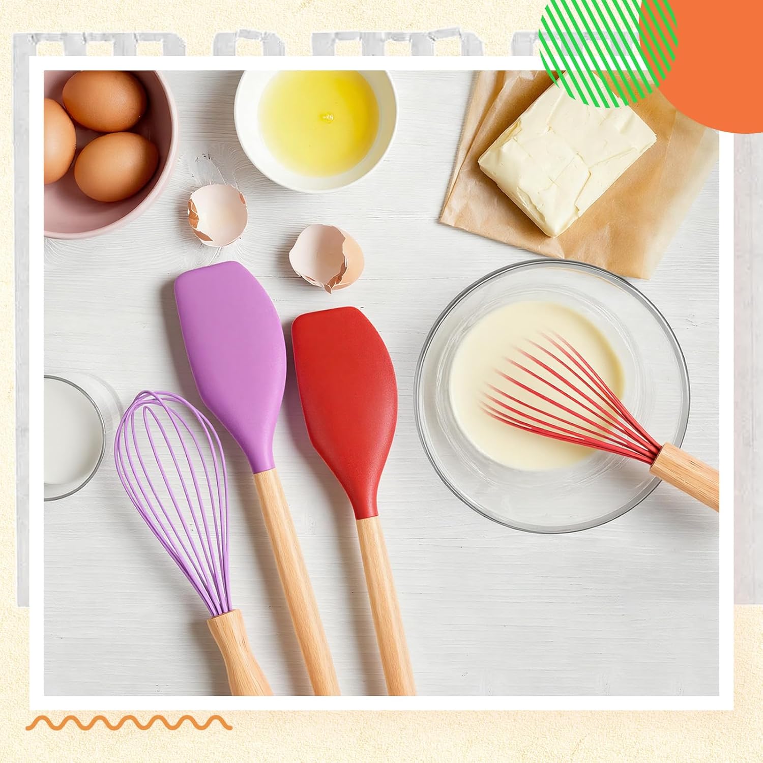 12 Pcs Small Silicone Whisks and Spatulas with Wooden Handle for Cooking 10 Inch Mini Whisk Spatula Non Stick Kitchen Baking Essentials Cookware for Valentines Day Party Favor Gift Supplies