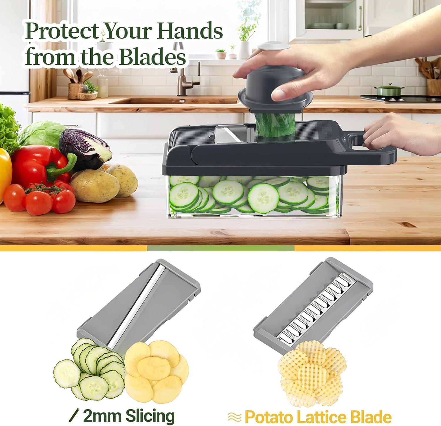 12-in-1 Vegetable Chopper 7 Blades, Veggie Cutter with Handle, Black/White | Stainless Steel Blades, Food Container and Lid, Dicer, Slicer, Julienne, Egg Separator, Non-slip Base, Include Cleaning Tools
