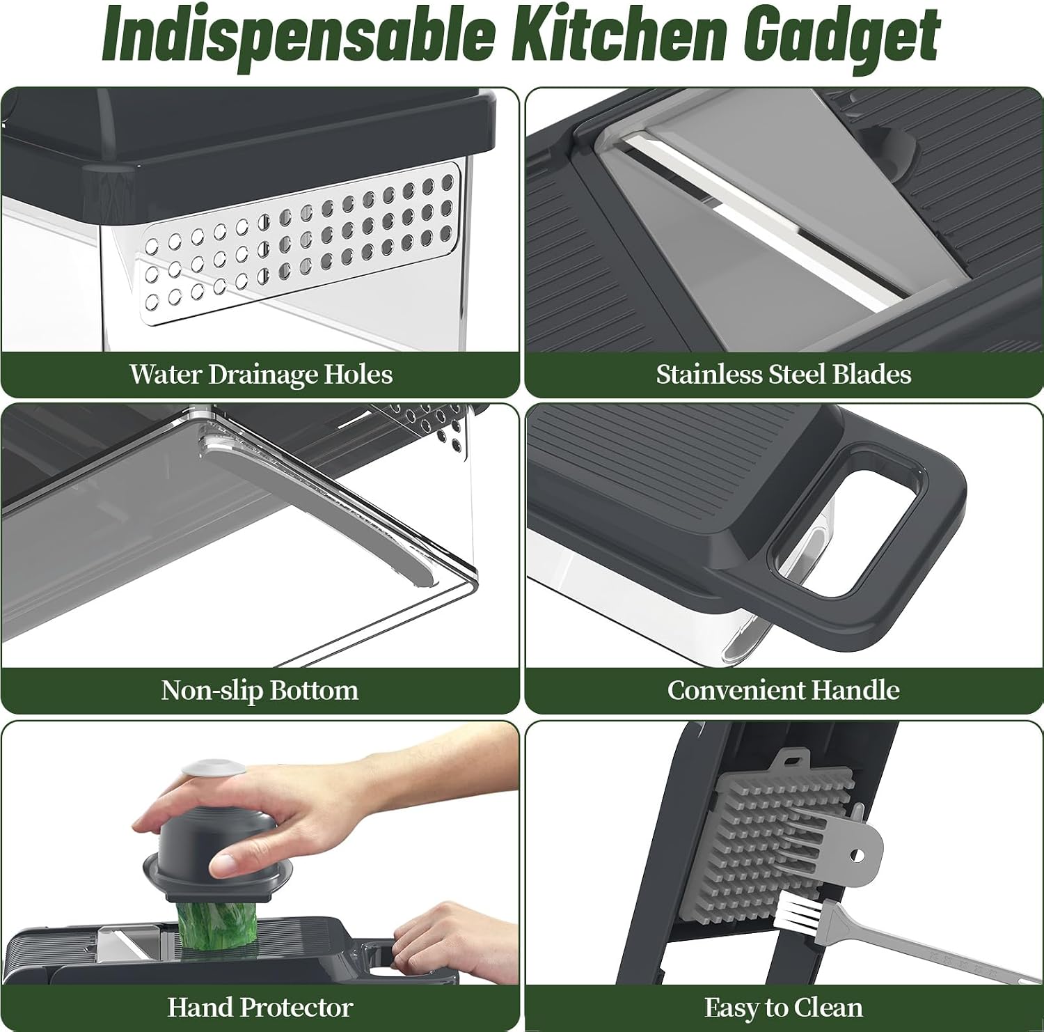 12-in-1 Vegetable Chopper 7 Blades, Veggie Cutter with Handle, Black/White | Stainless Steel Blades, Food Container and Lid, Dicer, Slicer, Julienne, Egg Separator, Non-slip Base, Include Cleaning Tools