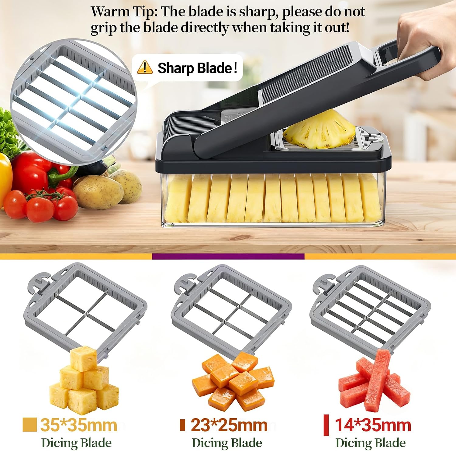 12-in-1 Vegetable Chopper 7 Blades, Veggie Cutter with Handle, Black/White | Stainless Steel Blades, Food Container and Lid, Dicer, Slicer, Julienne, Egg Separator, Non-slip Base, Include Cleaning Tools