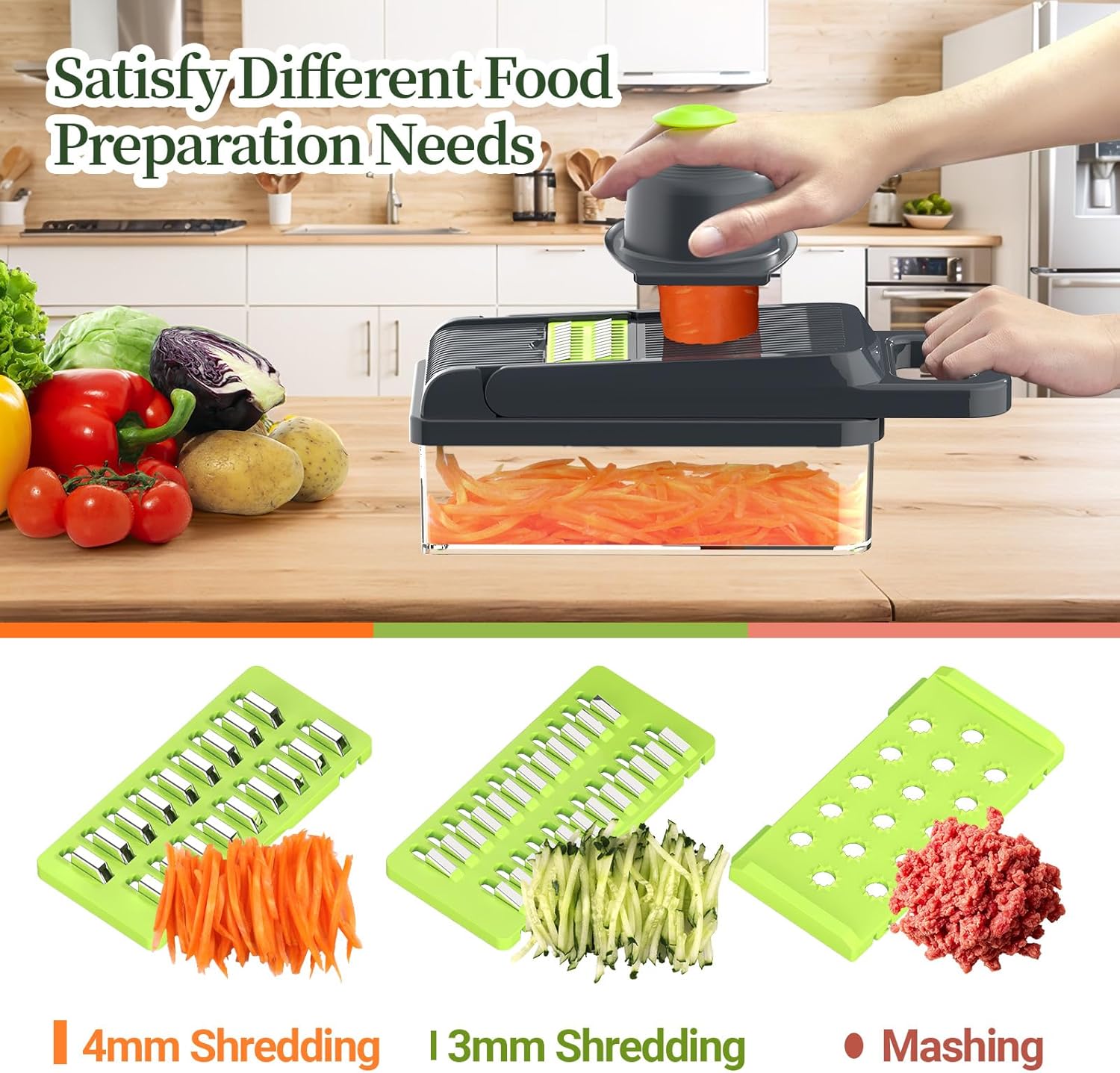 12-in-1 Vegetable Chopper 7 Blades, Veggie Cutter with Handle, Black/White | Stainless Steel Blades, Food Container and Lid, Dicer, Slicer, Julienne, Egg Separator, Non-slip Base, Include Cleaning Tools