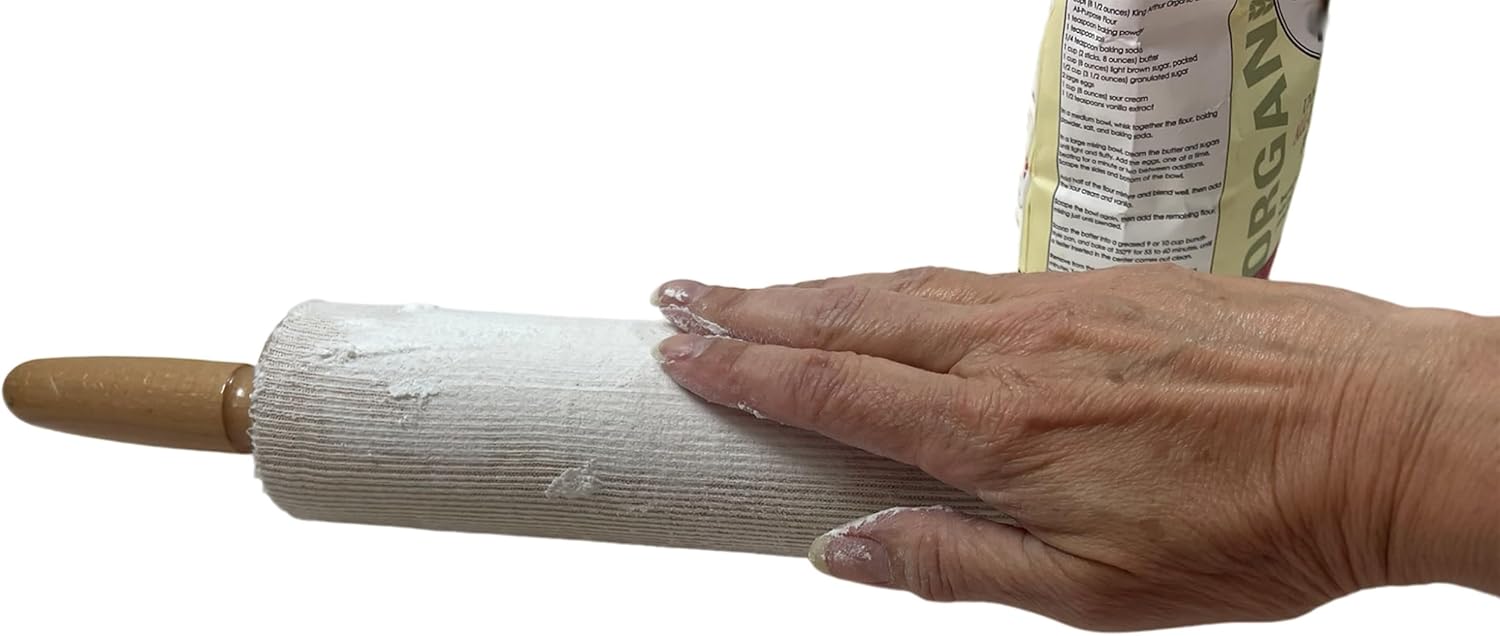 100% Cotton Rolling Pin Cover, Non-Stick, 15", 2 Pack | Rolling Pin Sleeve For Nonstick Dough Rolling, Absorbs Excess Flour For Light, Flakey Pastries, Pizza Crust, Lint Free