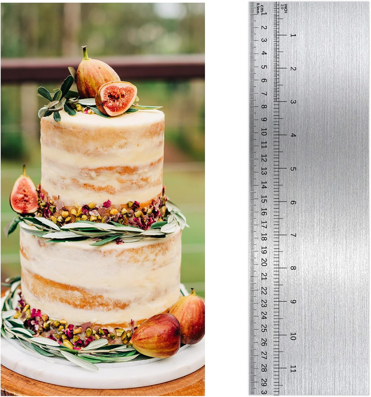 12 Inch Metal Cake Scraper Smoother with Scale Stainless Steel Cake Edge Smoother Cake Decorating Comb Baking Scraper Tool for Mousse Butter Cream Cake Decoration