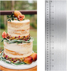 12 Inch Metal Cake Scraper Smoother with Scale Stainless Steel Cake Edge Smoother Cake Decorating Comb Baking Scraper Tool for Mousse Butter Cream Cake Decoration