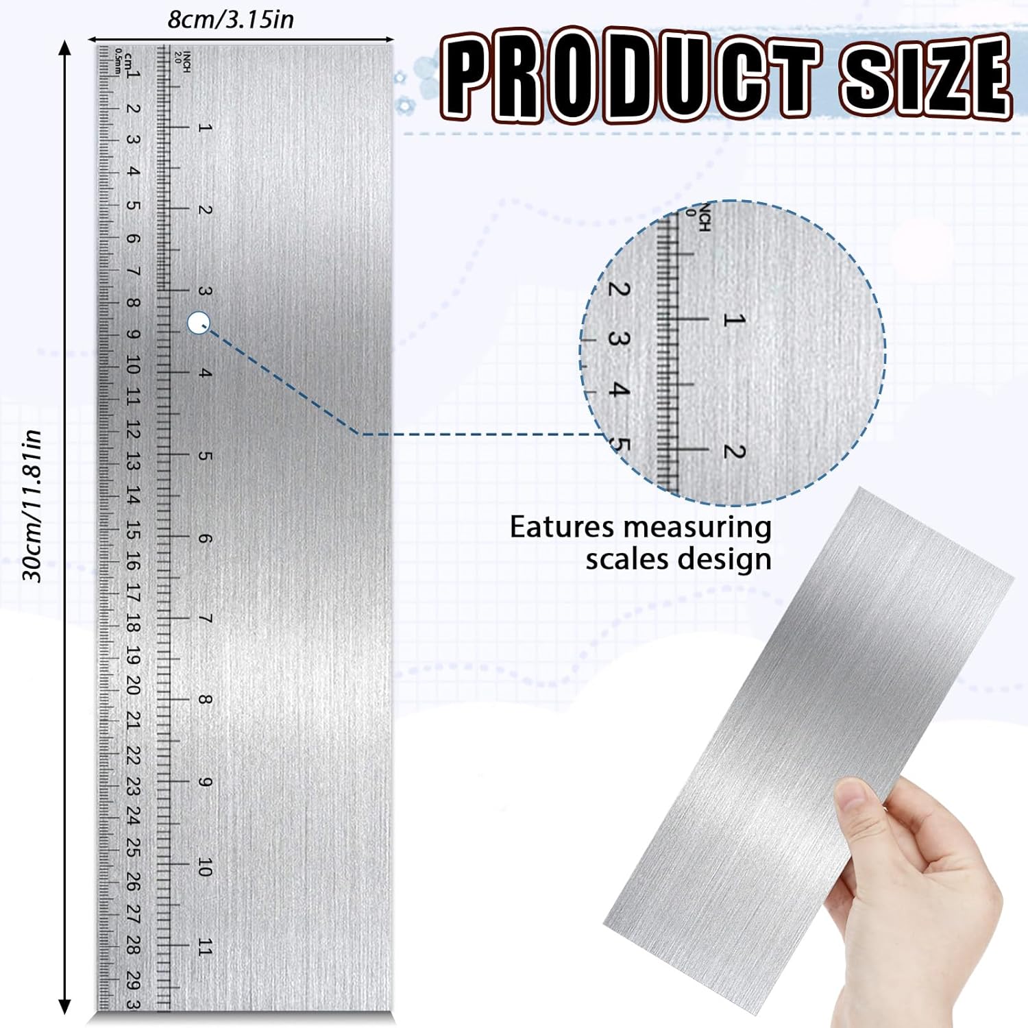 12 Inch Metal Cake Scraper Smoother with Scale Stainless Steel Cake Edge Smoother Cake Decorating Comb Baking Scraper Tool for Mousse Butter Cream Cake Decoration