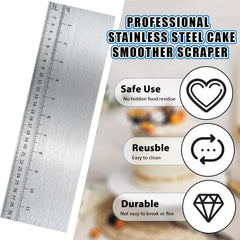 12 Inch Metal Cake Scraper Smoother with Scale Stainless Steel Cake Edge Smoother Cake Decorating Comb Baking Scraper Tool for Mousse Butter Cream Cake Decoration