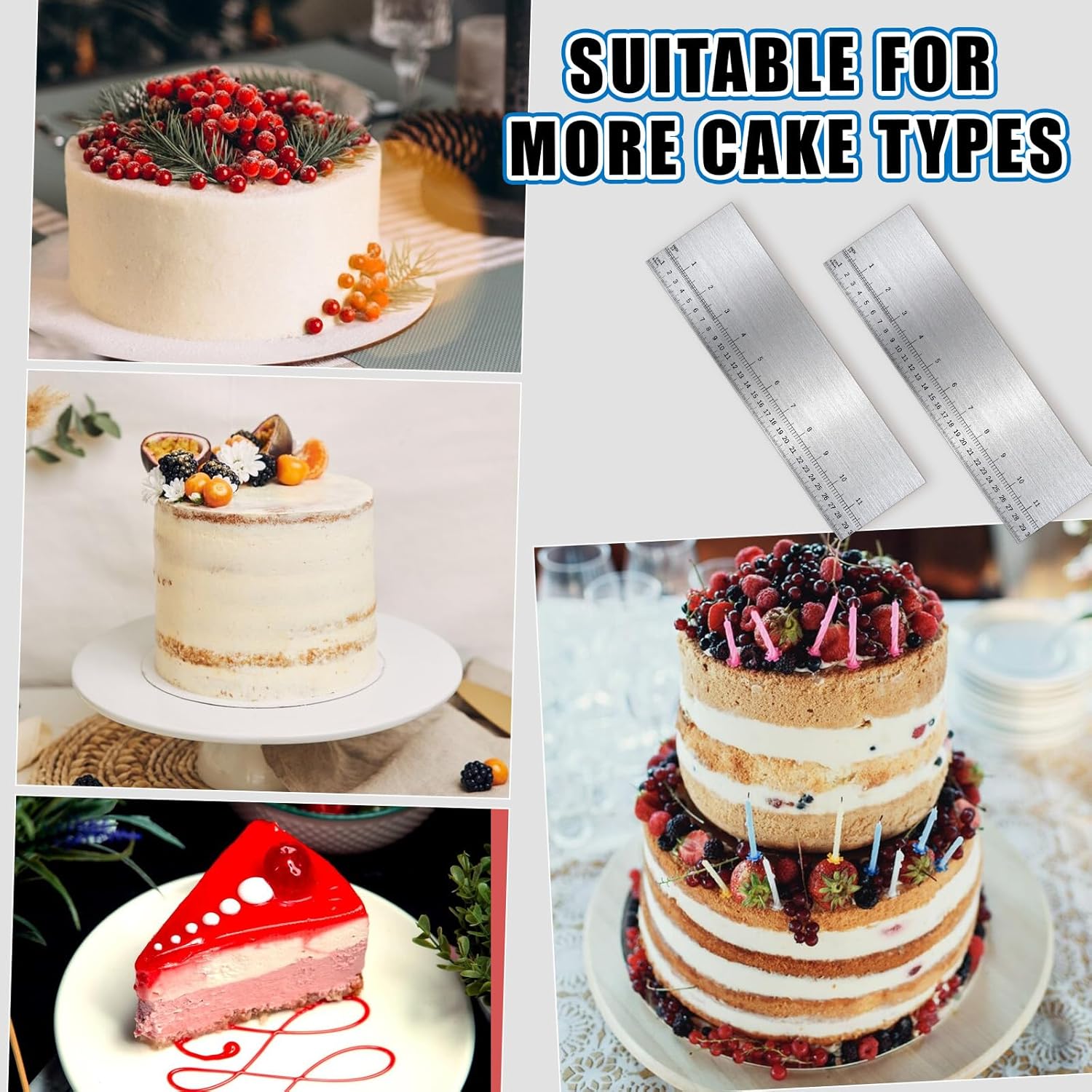 12 Inch Metal Cake Scraper Smoother with Scale Stainless Steel Cake Edge Smoother Cake Decorating Comb Baking Scraper Tool for Mousse Butter Cream Cake Decoration