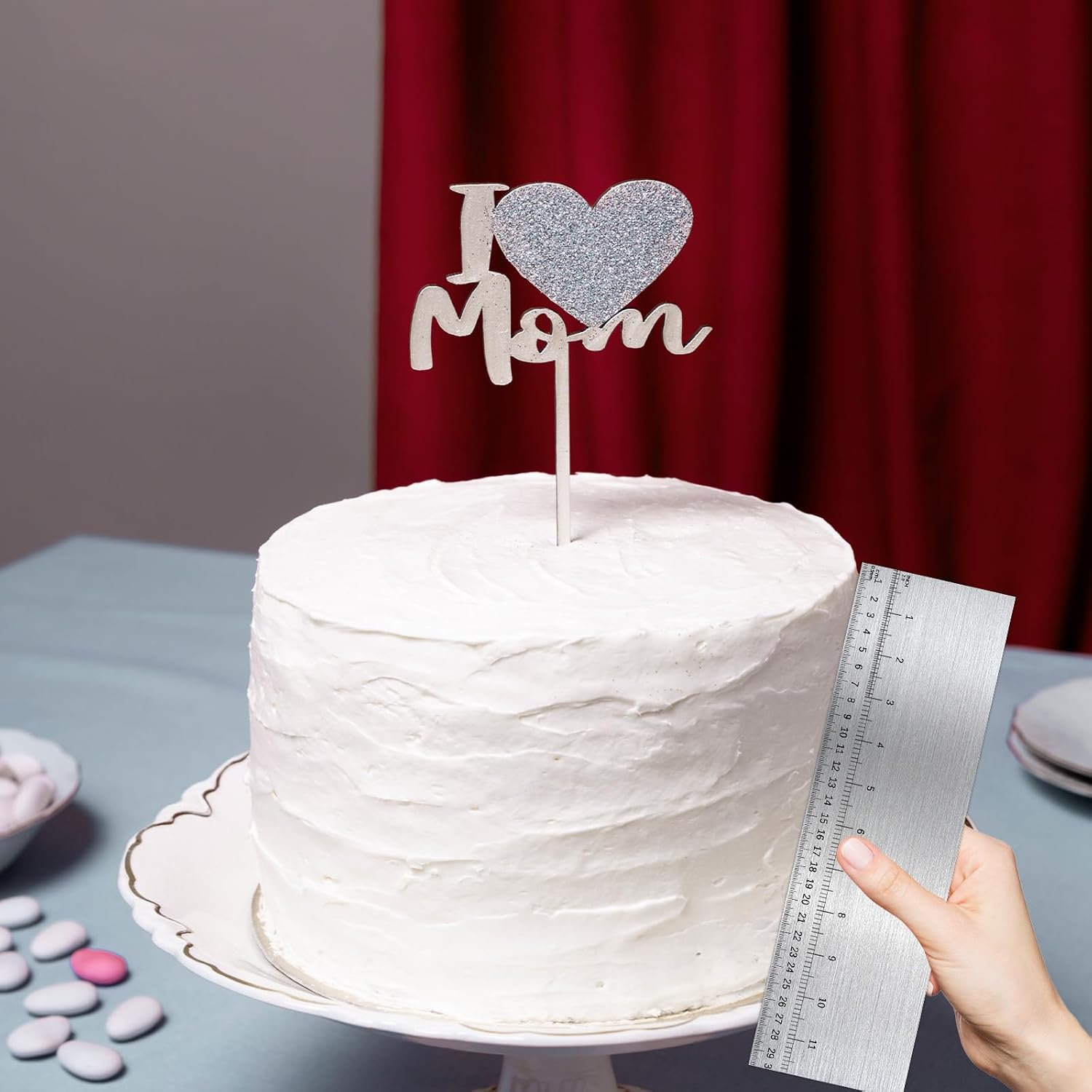 12 Inch Metal Cake Scraper Smoother with Scale Stainless Steel Cake Edge Smoother Cake Decorating Comb Baking Scraper Tool for Mousse Butter Cream Cake Decoration