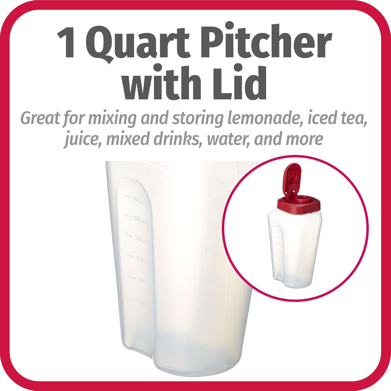 1 Quart Bottle with Snap Lock Easy-Pour Lid, BPA Free, Clear