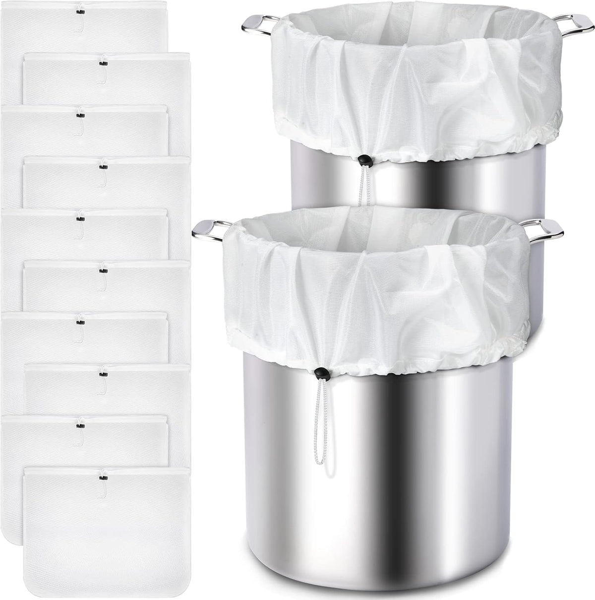 10 Pack Brew Bags Reusable Extra Large 26 x 22'' Fine Mesh Strainer Cold Brew Filters Drawstring Cheese Cloth Straining Bags Wine Making Supplies for Fruit Cider Beer