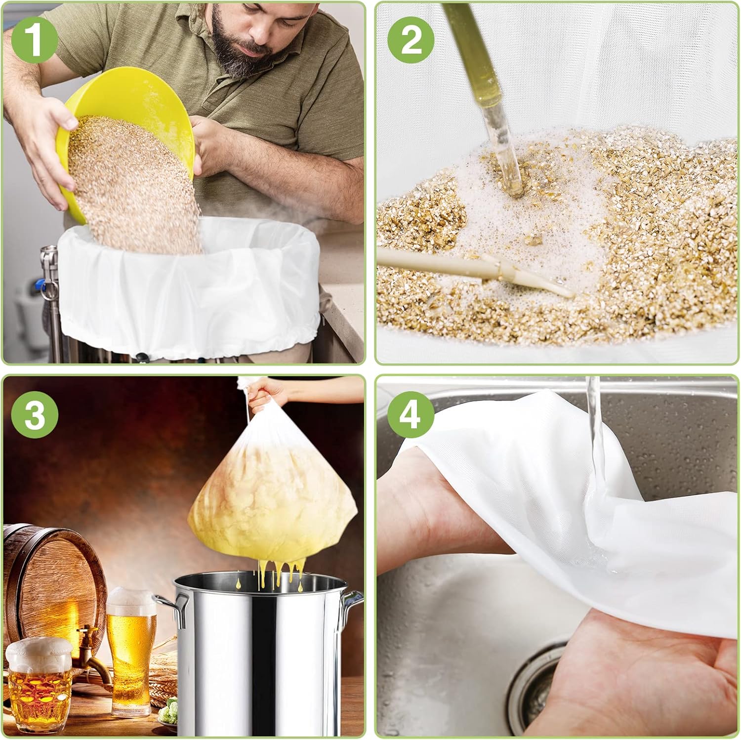 10 Pack Brew Bags Reusable Extra Large 26 x 22'' Fine Mesh Strainer Cold Brew Filters Drawstring Cheese Cloth Straining Bags Wine Making Supplies for Fruit Cider Beer