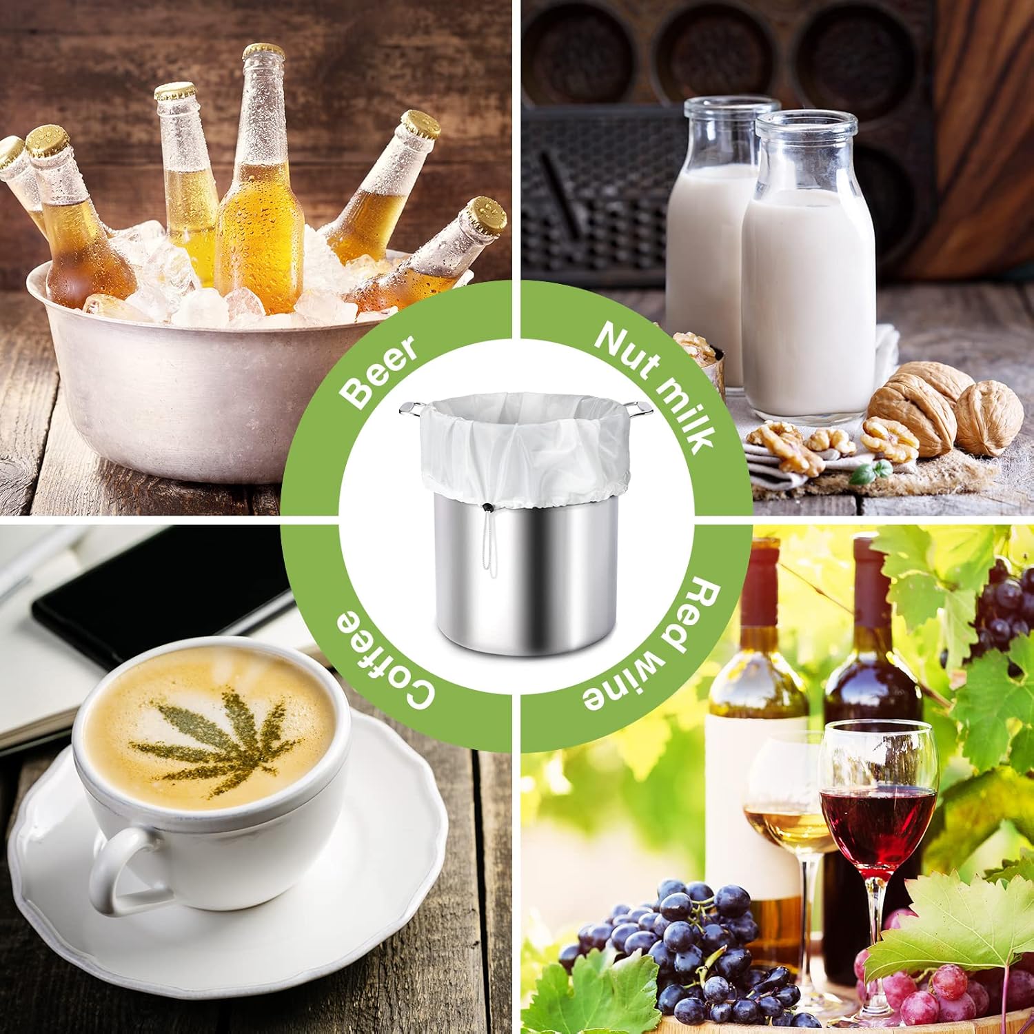 10 Pack Brew Bags Reusable Extra Large 26 x 22'' Fine Mesh Strainer Cold Brew Filters Drawstring Cheese Cloth Straining Bags Wine Making Supplies for Fruit Cider Beer