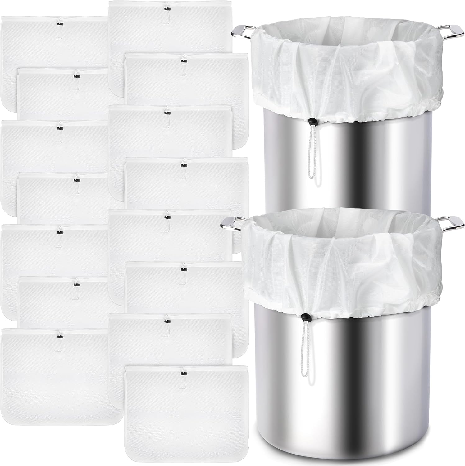 10 Pack Brew Bags Reusable Extra Large 26 x 22'' Fine Mesh Strainer Cold Brew Filters Drawstring Cheese Cloth Straining Bags Wine Making Supplies for Fruit Cider Beer