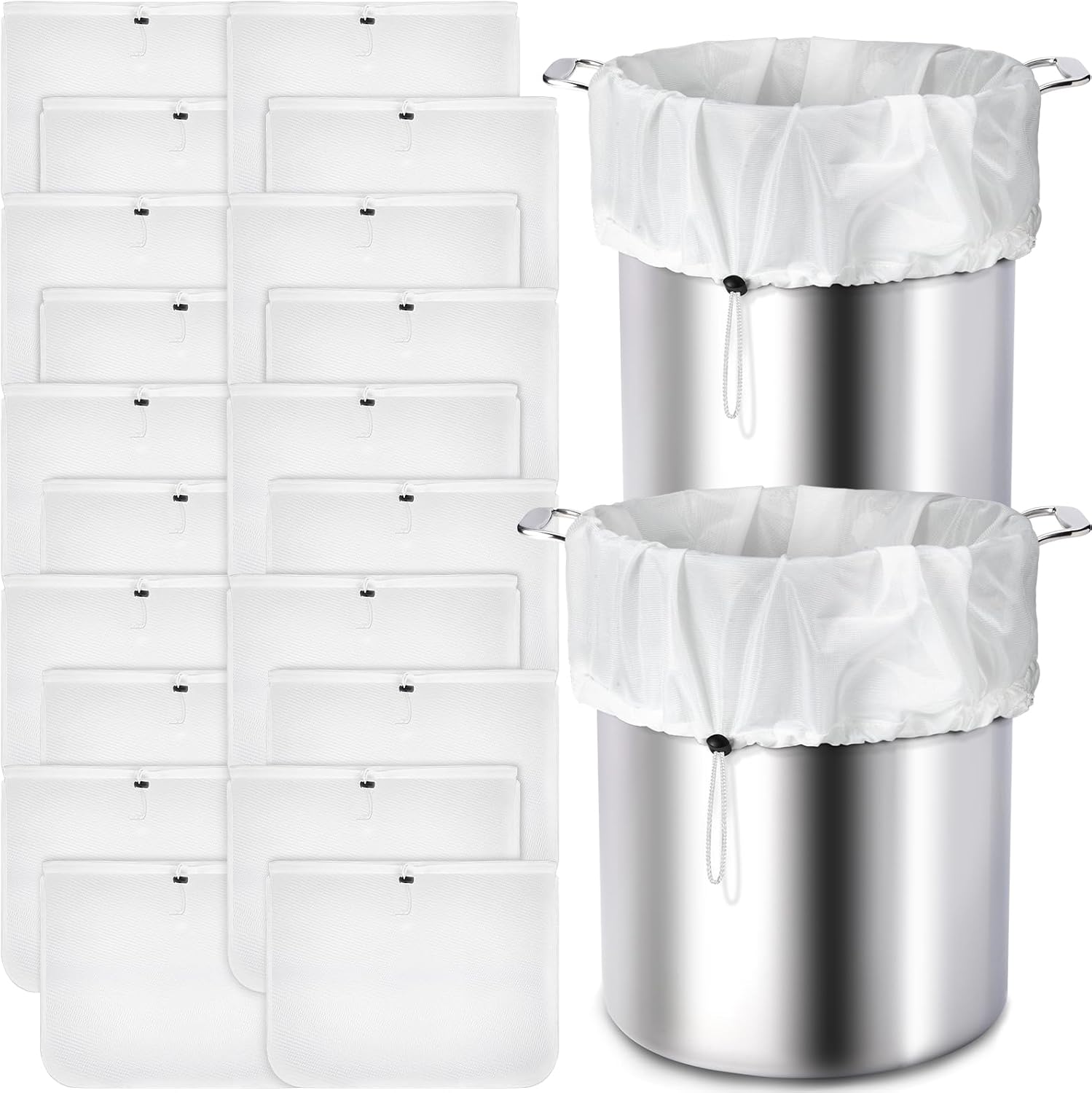 10 Pack Brew Bags Reusable Extra Large 26 x 22'' Fine Mesh Strainer Cold Brew Filters Drawstring Cheese Cloth Straining Bags Wine Making Supplies for Fruit Cider Beer