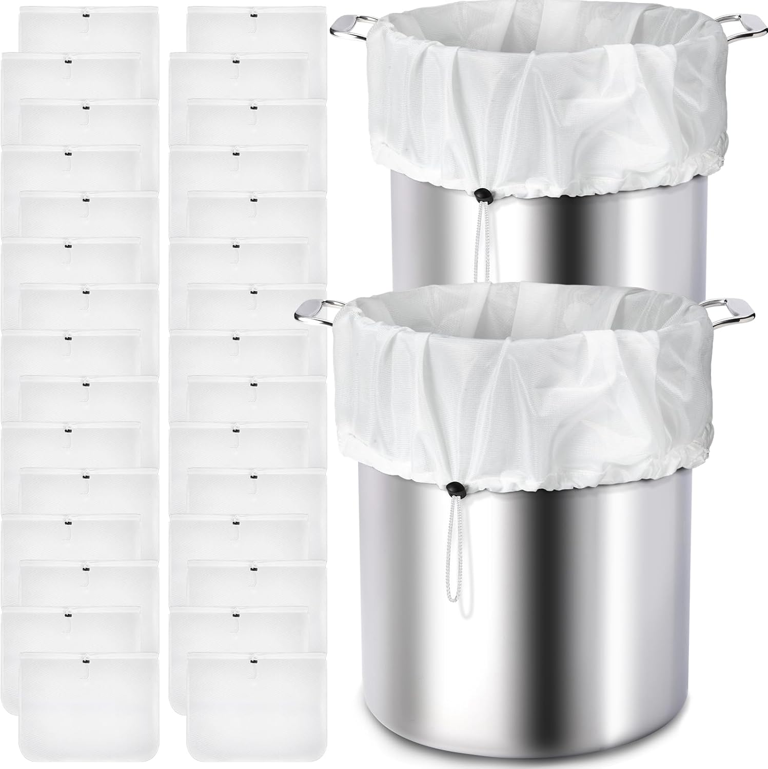 10 Pack Brew Bags Reusable Extra Large 26 x 22'' Fine Mesh Strainer Cold Brew Filters Drawstring Cheese Cloth Straining Bags Wine Making Supplies for Fruit Cider Beer