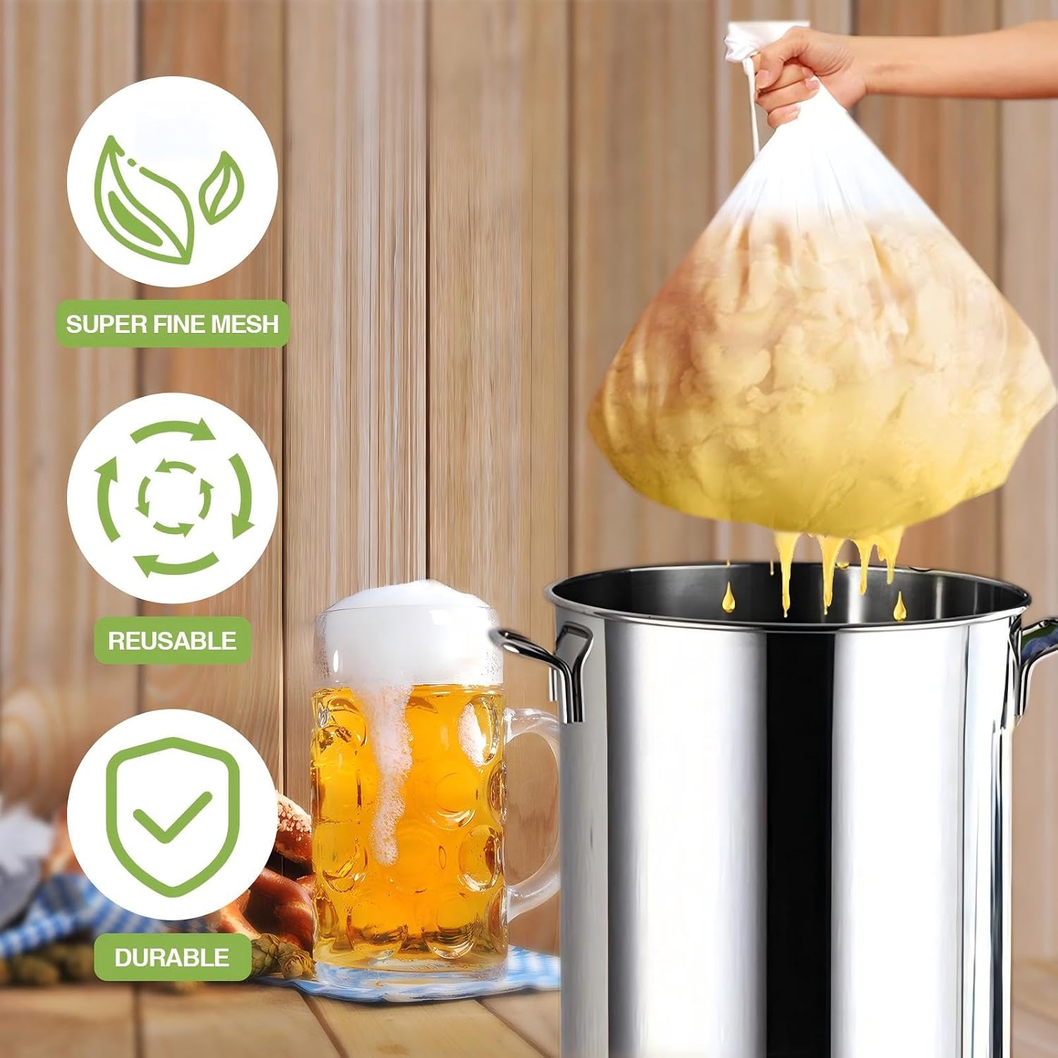 10 Pack Brew Bags Reusable Extra Large 26 x 22'' Fine Mesh Strainer Cold Brew Filters Drawstring Cheese Cloth Straining Bags Wine Making Supplies for Fruit Cider Beer