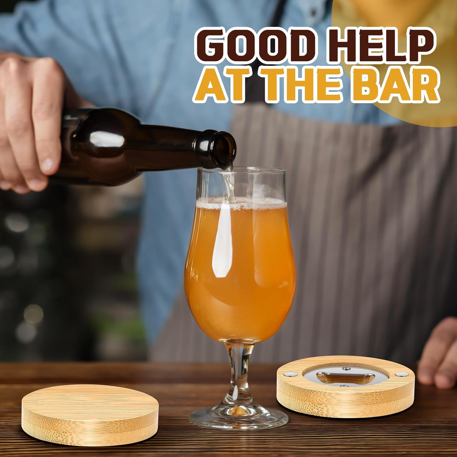 100 Pcs Magnetic Bottle Opener 2.5in DIY Bamboo Round Shape Beer Openers Wooden Fridge Magnet Refrigerator Sticker Gift for Beer Lover Wedding Guest Kitchens Bars Parties