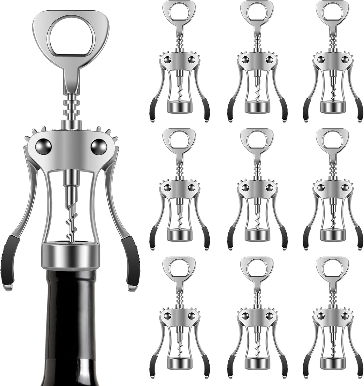 10PCS Wing Corkscrew Wine Opener Bulk,2IN1 Cork Screw Wine Bottle Opener Manual with Beer Bottles Opener Stainless Steel Wine Openers Tool for Wedding Party Favors Groomsmen Waiters Bartenders Servers