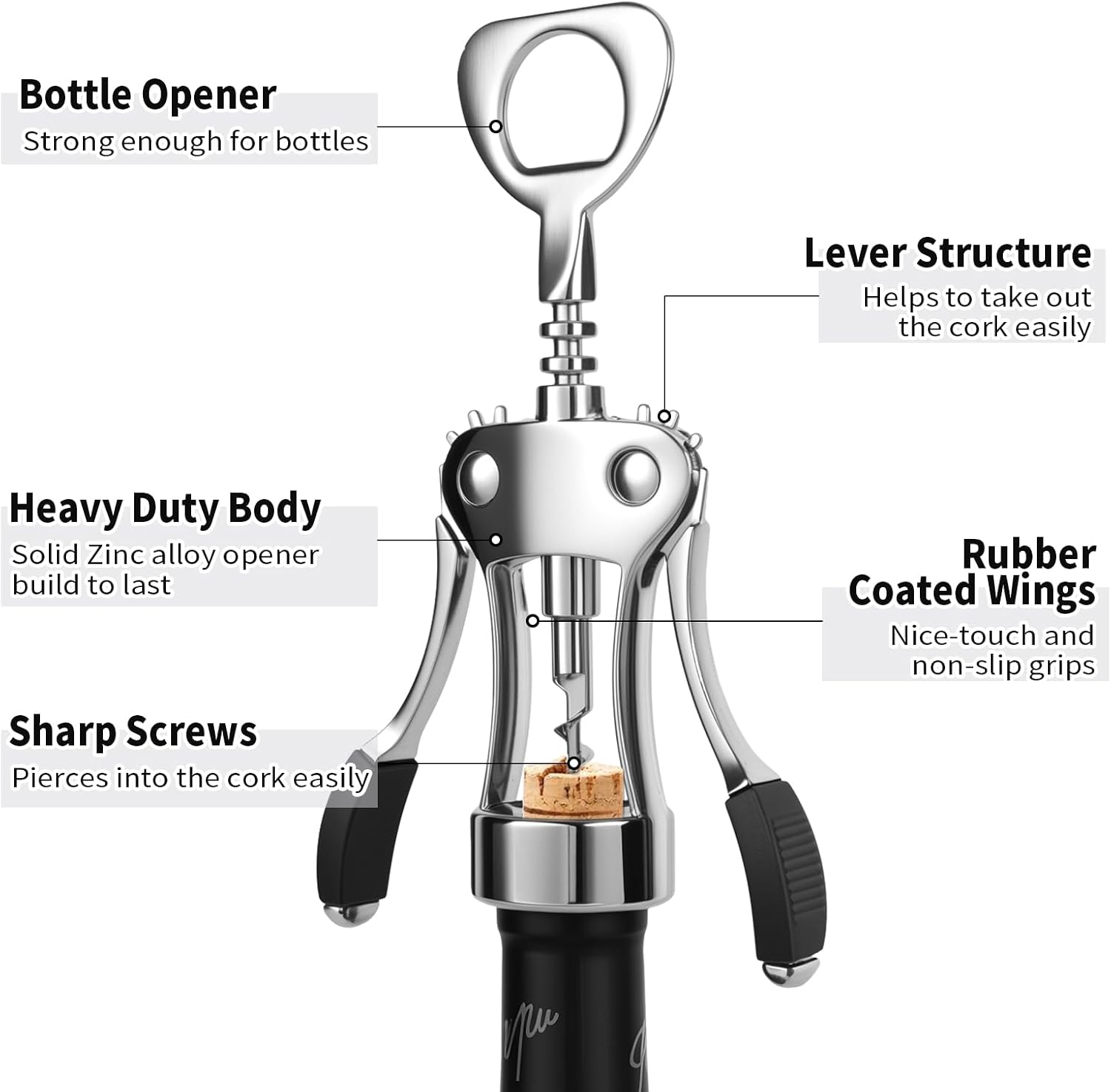 10PCS Wing Corkscrew Wine Opener Bulk,2IN1 Cork Screw Wine Bottle Opener Manual with Beer Bottles Opener Stainless Steel Wine Openers Tool for Wedding Party Favors Groomsmen Waiters Bartenders Servers