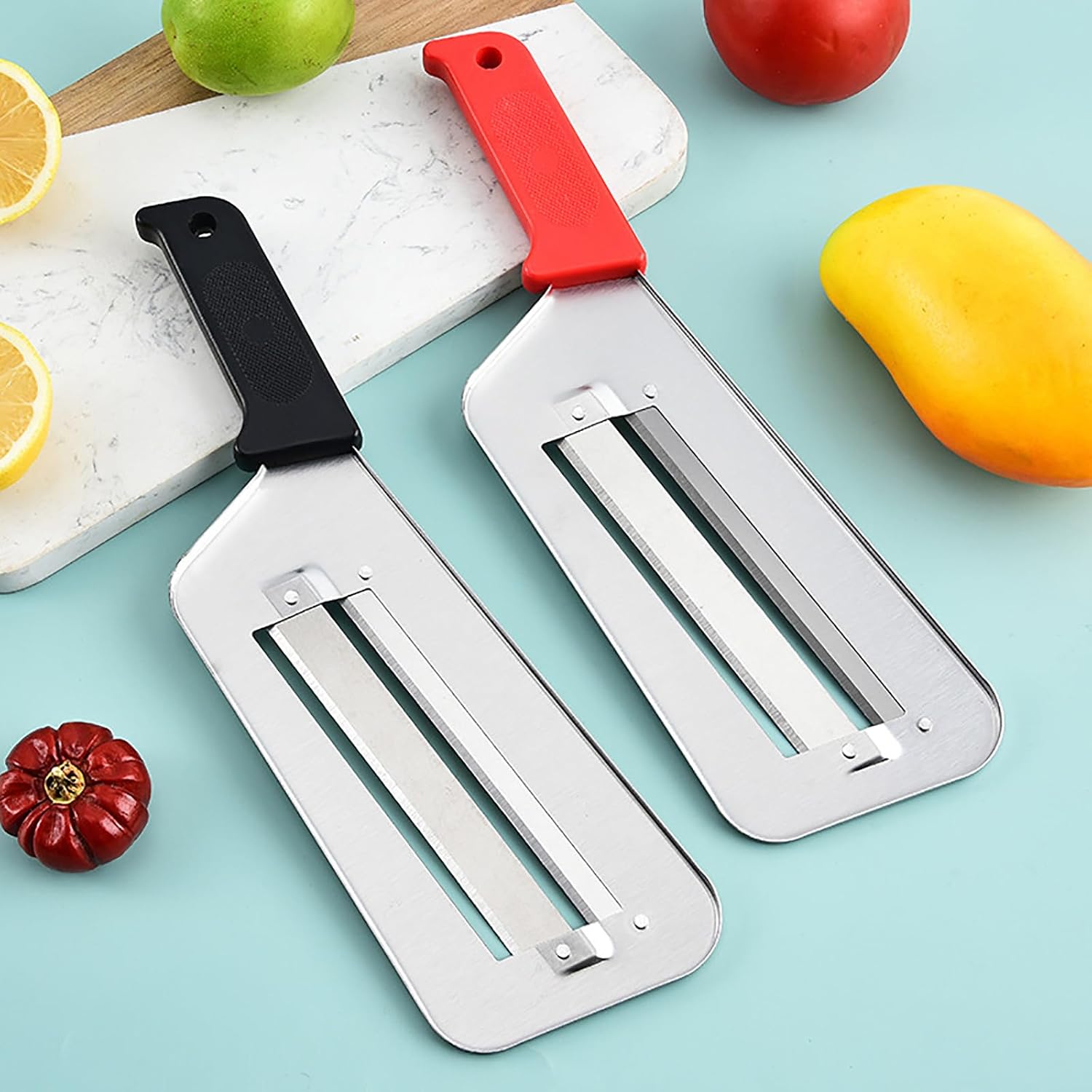 (2 Pack) Cabbage Shredder for Coleslaw,Stainless Steel Cabbage Slicer Shredder,Kitchen Lettuce Knife (Black and Red)