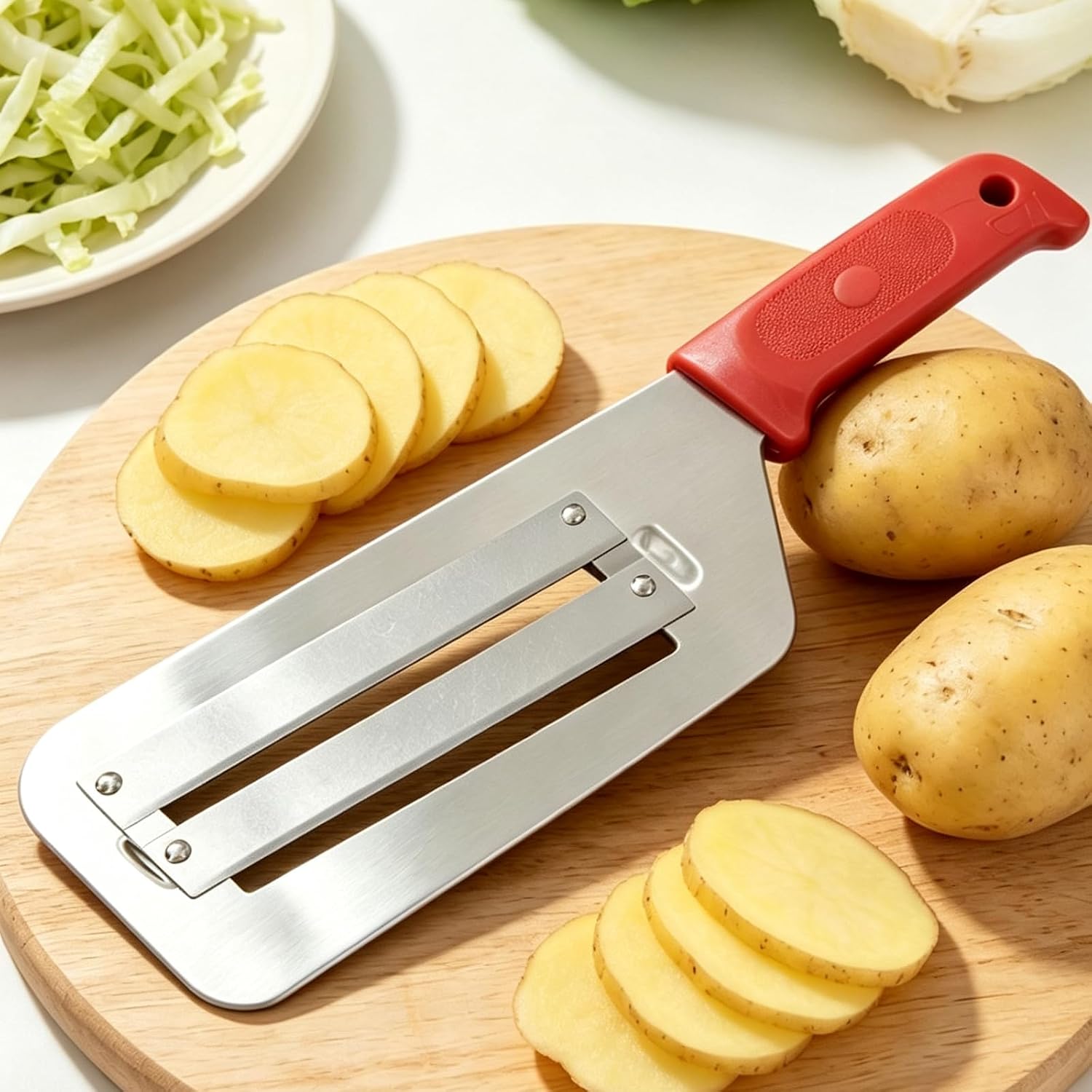 (2 Pack) Cabbage Shredder for Coleslaw,Stainless Steel Cabbage Slicer Shredder,Kitchen Lettuce Knife (Black and Red)