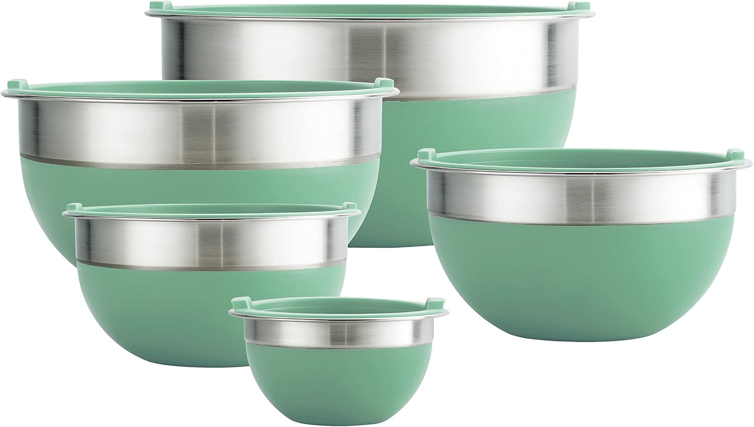 10 Pc Covered Stainless Steel and Silicone Mixing Bowl Set | Mint Green
