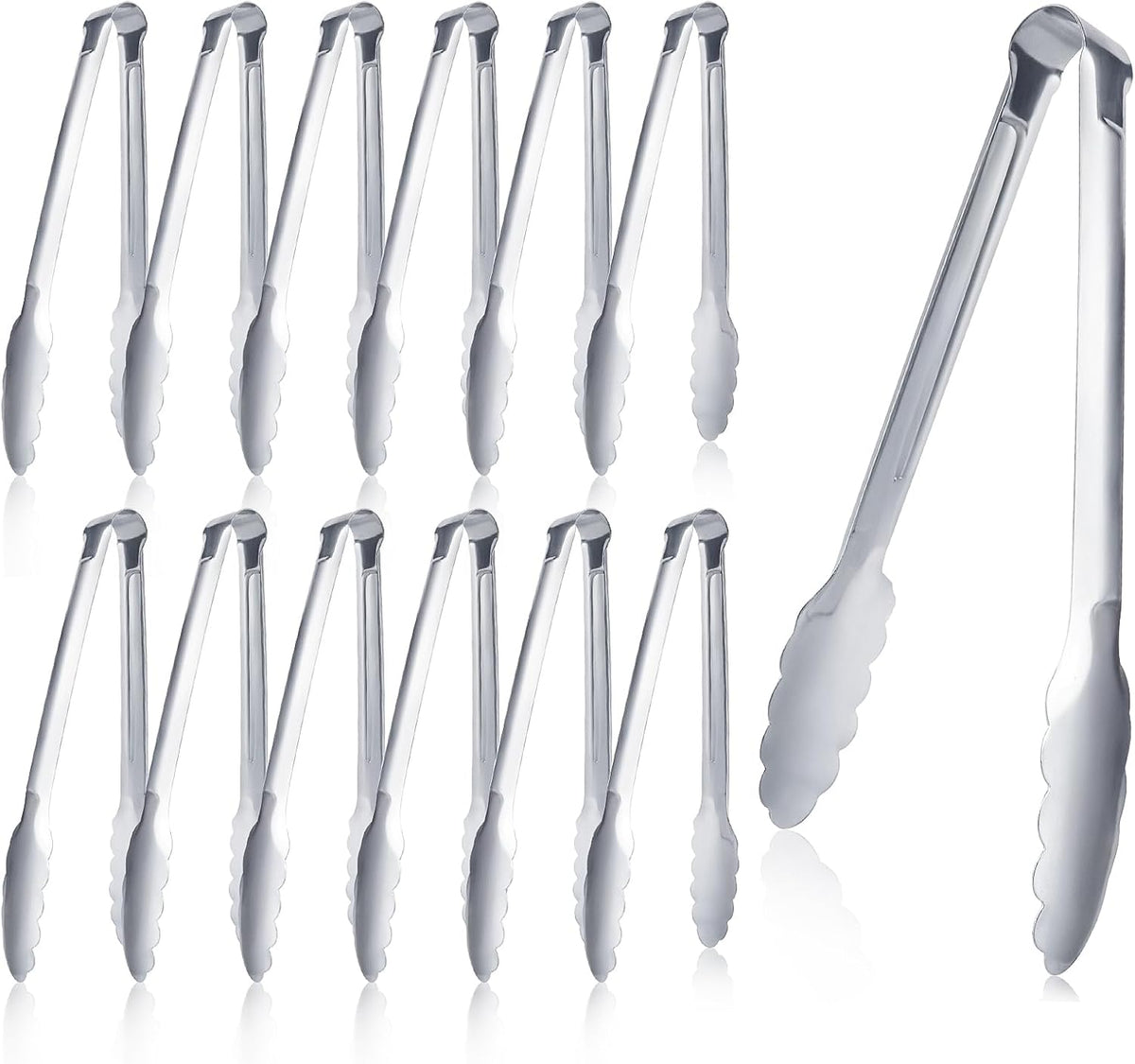 12 Pack Buffet Tongs Serving Tongs Stainless steel Kitchen Tongs 7inch | stainless steel Utility Tongs with scalloped grip for buffets, parties, catering, salad bars, appetizers, desserts and ice