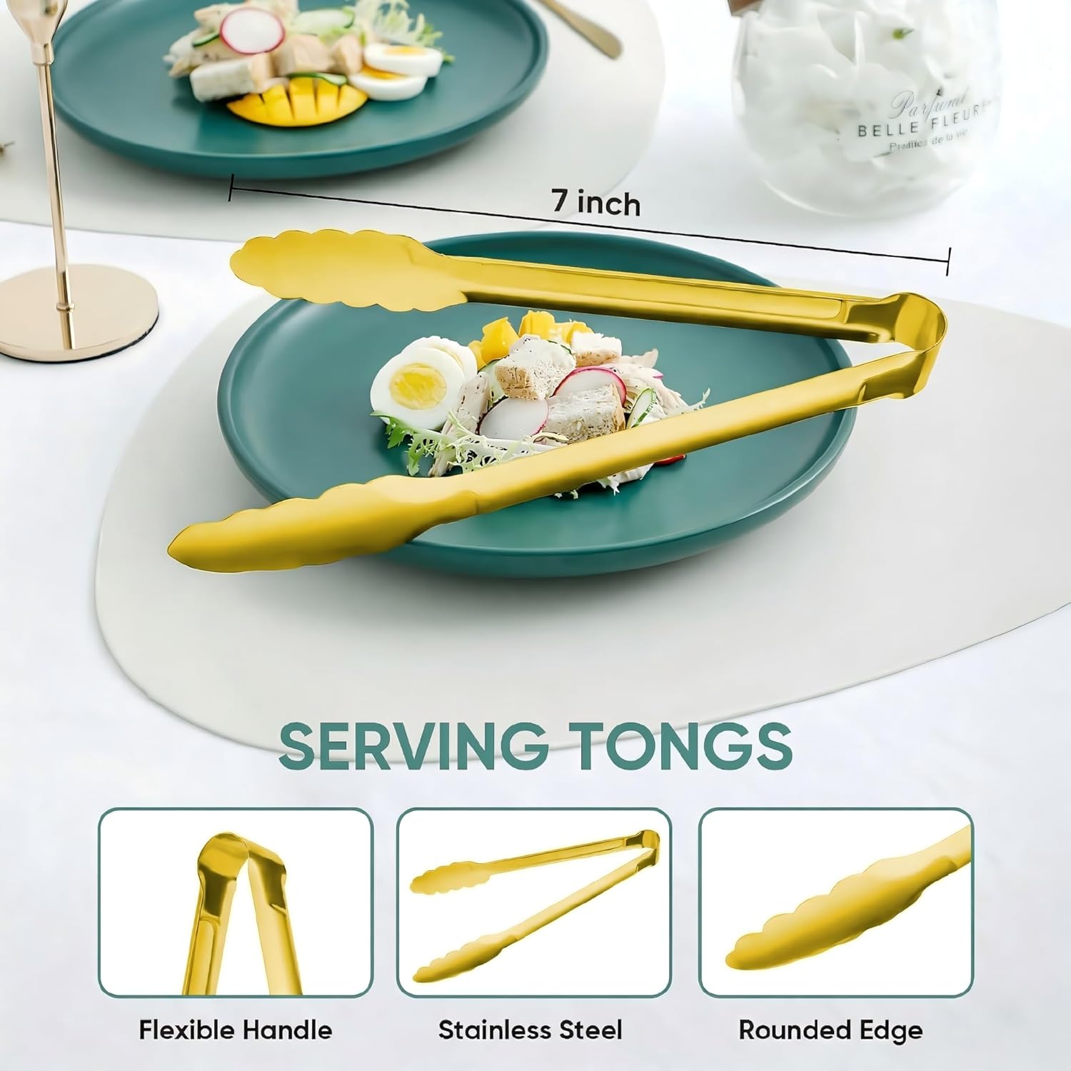 12 Pack Buffet Tongs Serving Tongs Stainless steel Kitchen Tongs 7inch | stainless steel Utility Tongs with scalloped grip for buffets, parties, catering, salad bars, appetizers, desserts and ice
