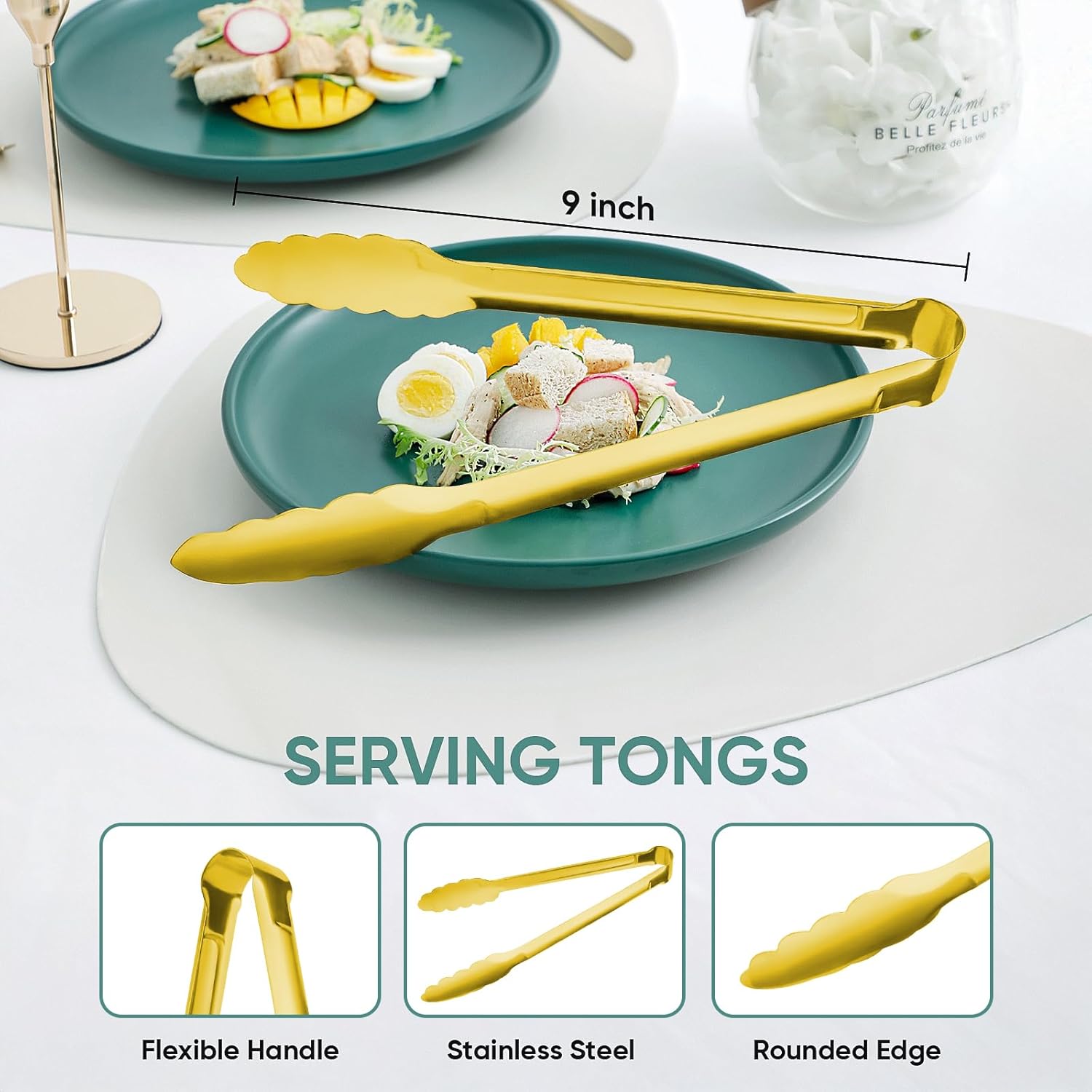12 Pack Buffet Tongs Serving Tongs Stainless steel Kitchen Tongs 7inch | stainless steel Utility Tongs with scalloped grip for buffets, parties, catering, salad bars, appetizers, desserts and ice