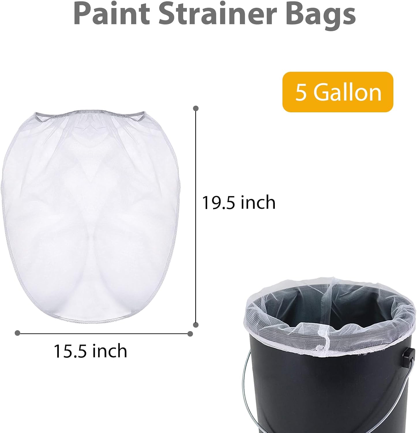 10 Pack Paint Strainer Bags 5 Gallon Paint Strainer Bags Filters Paint Filter Bags Fine Mesh with Elastic Drawstring for 5 Gallon Bucket Paint Strainer