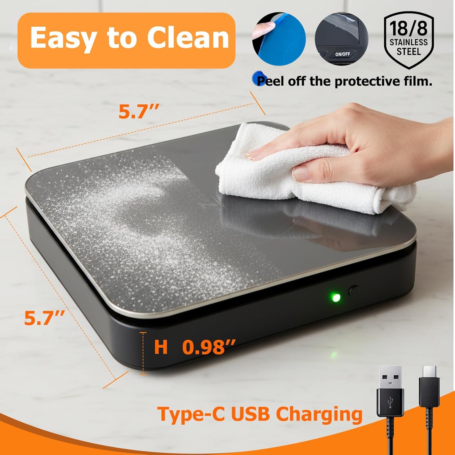 11lb/5kg Digital Kitchen Food Gram Scale with Pull Out Display, 0.1g/0.001oz Precision Wireless Bakery Scale, LED Backlight, 5 Units, USB Rechargeable, Stainless Steel Platform