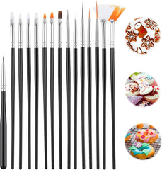 15 PCS Cake Decorating Brushes, Sugar Cookie Decorating Brushes Kit | Food Safe Basting Brush Multifunctional Decorative Baking Supplies Candy Icing Pastry Brush for Bakers(Black)