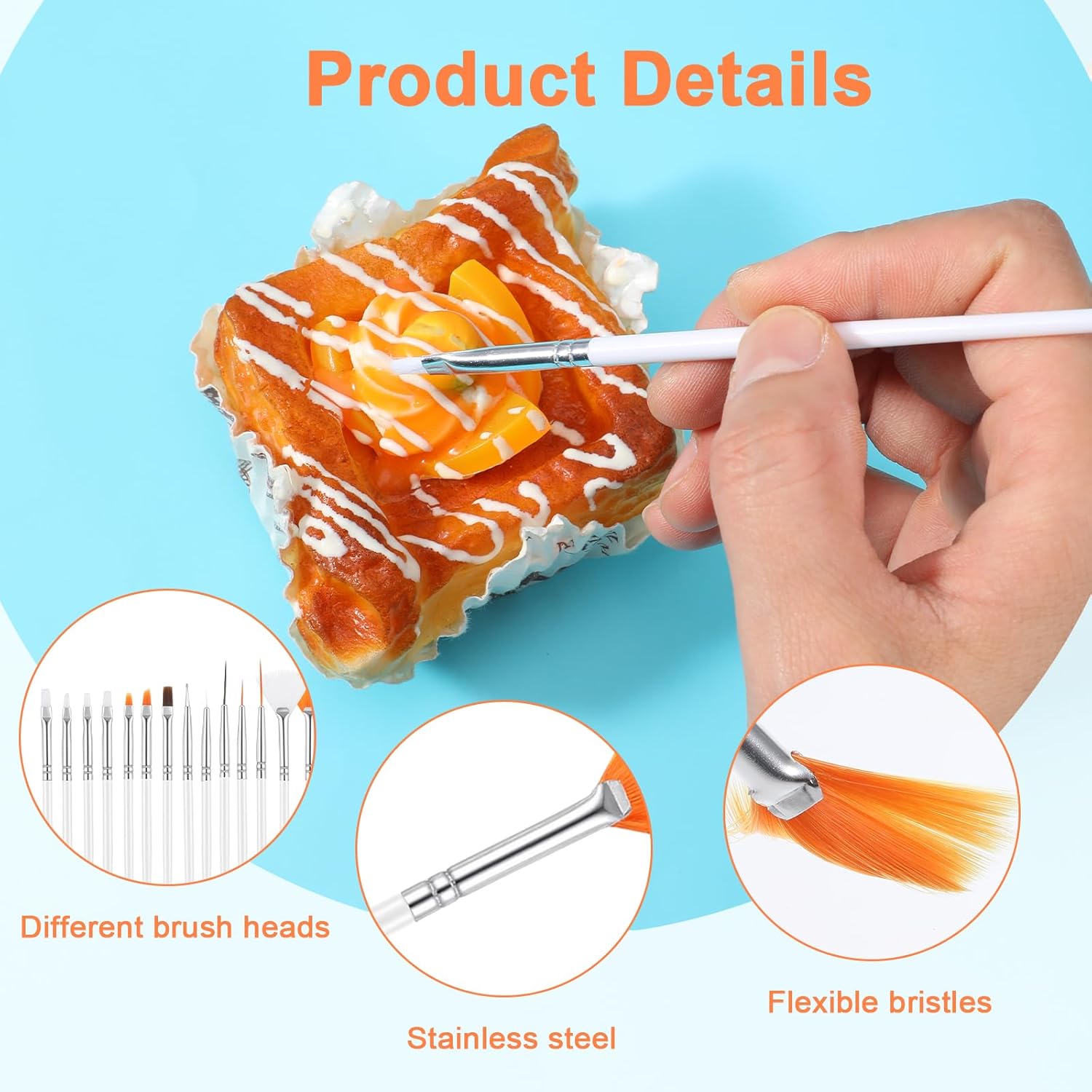 15 PCS Cake Decorating Brushes, Sugar Cookie Decorating Brushes Kit | Food Safe Basting Brush Multifunctional Decorative Baking Supplies Candy Icing Pastry Brush for Bakers(Black)